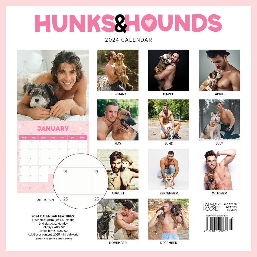 2024 Hunks and Hounds - Square Wall Calendar