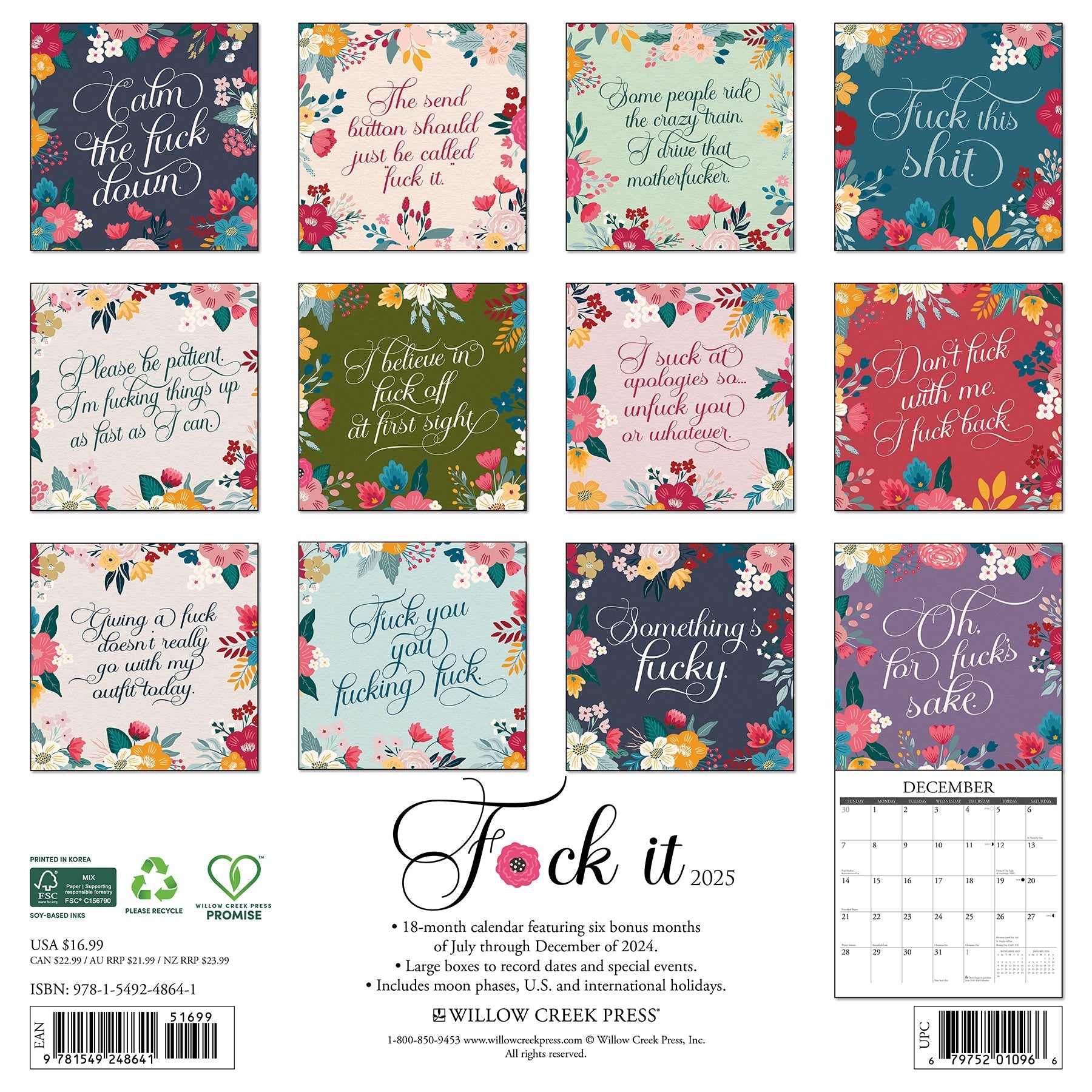 2025 F*CK IT Floral - Square Wall Calendar (US Only)