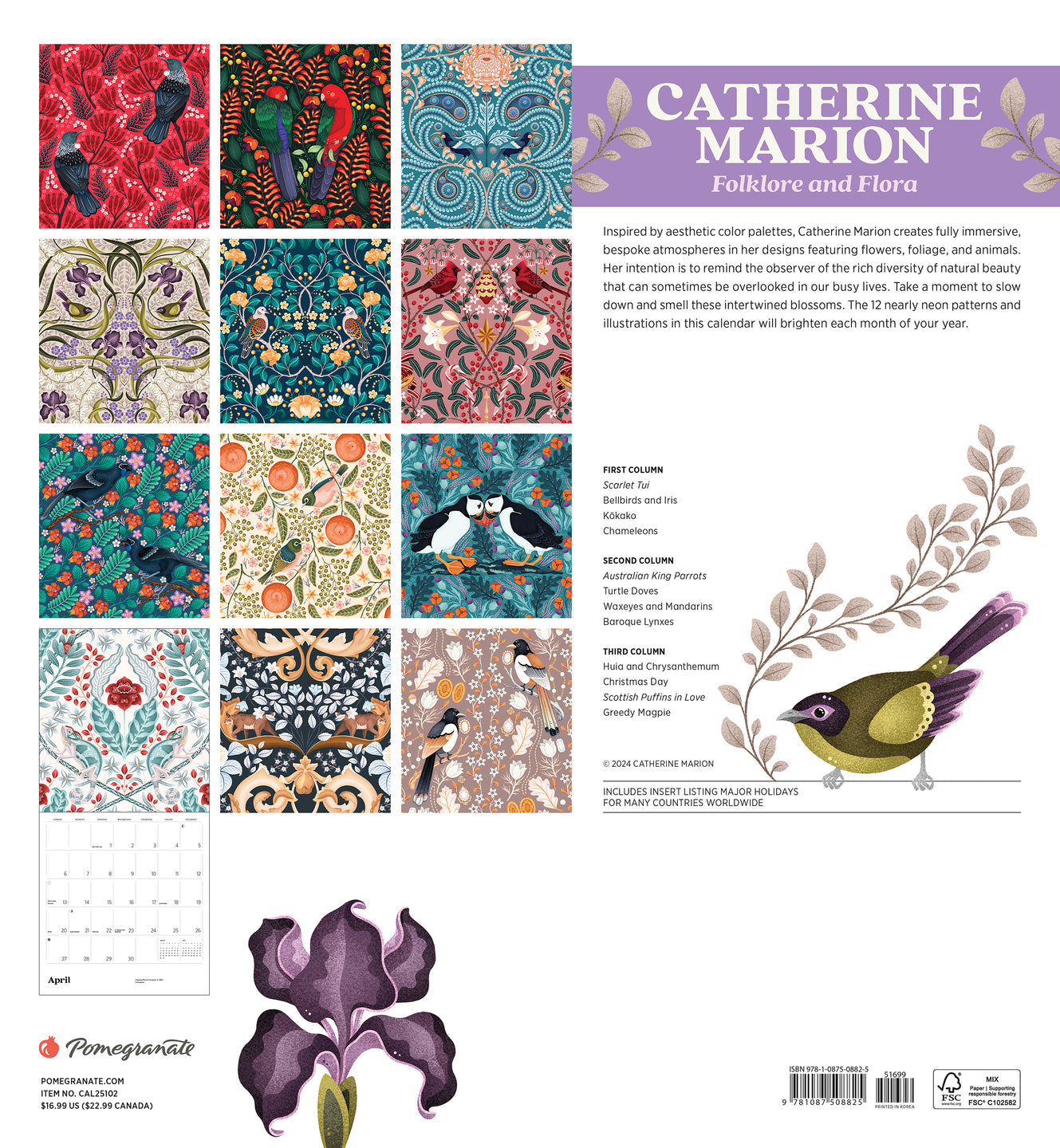 2025 Catherine Marion: Folklore and Flora - Square Wall Calendar