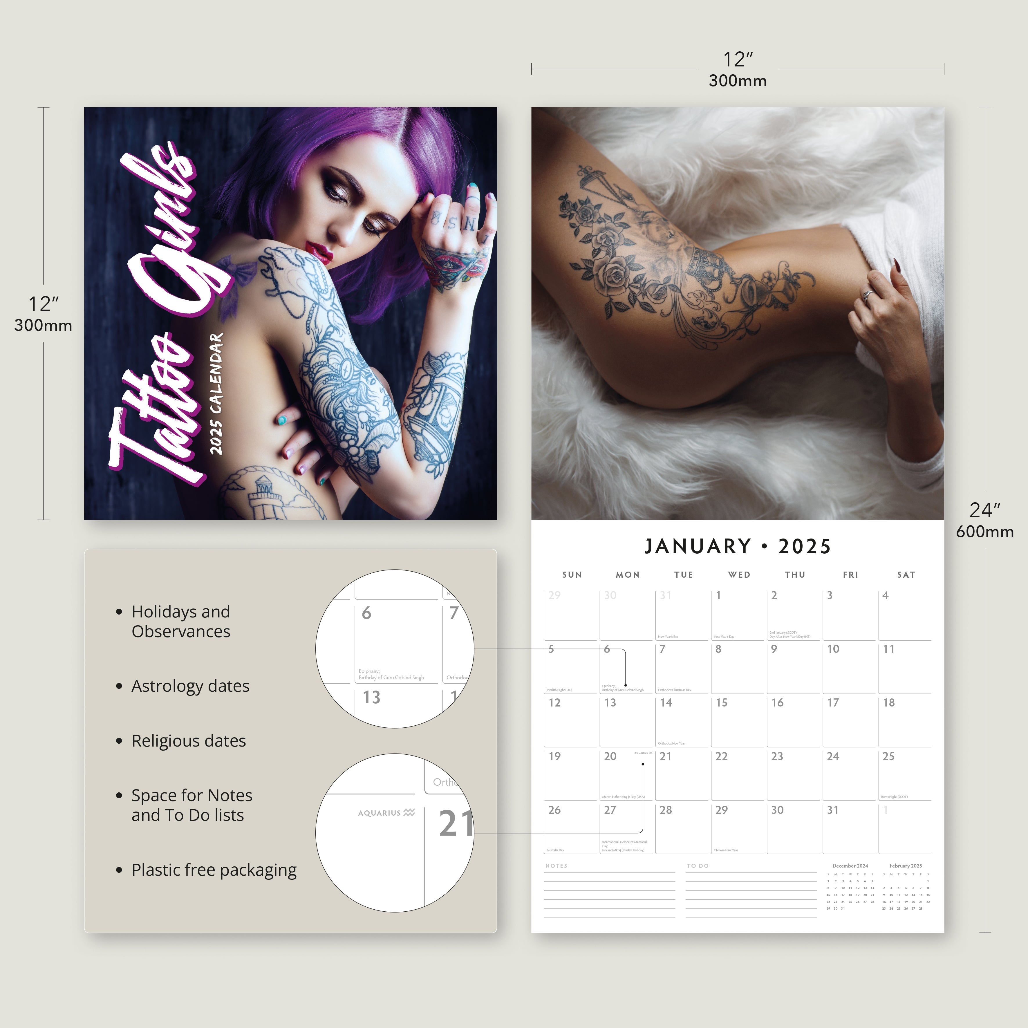 2025 Tattoo Girls - Square Wall Calendar