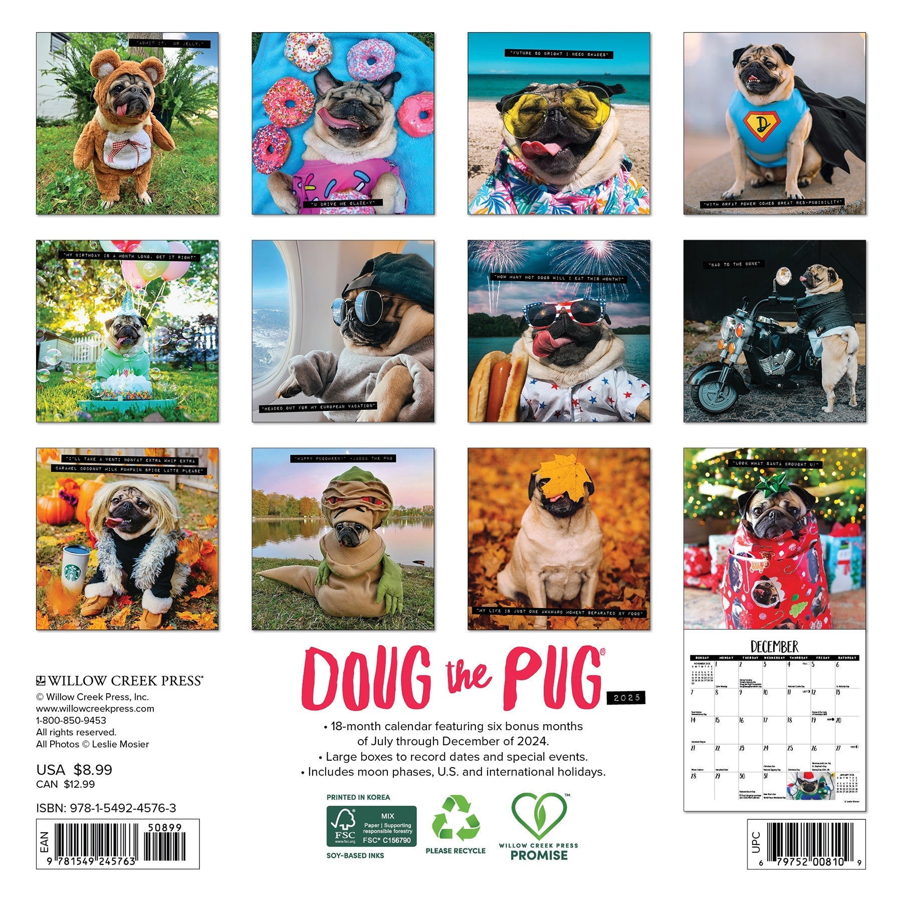 2025 Doug the Pug - Mini Wall Calendar (US Only)