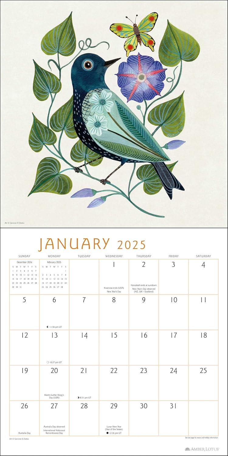 2025 Feathered Friends By Geninne D Zlatkis - Square Wall Calendar