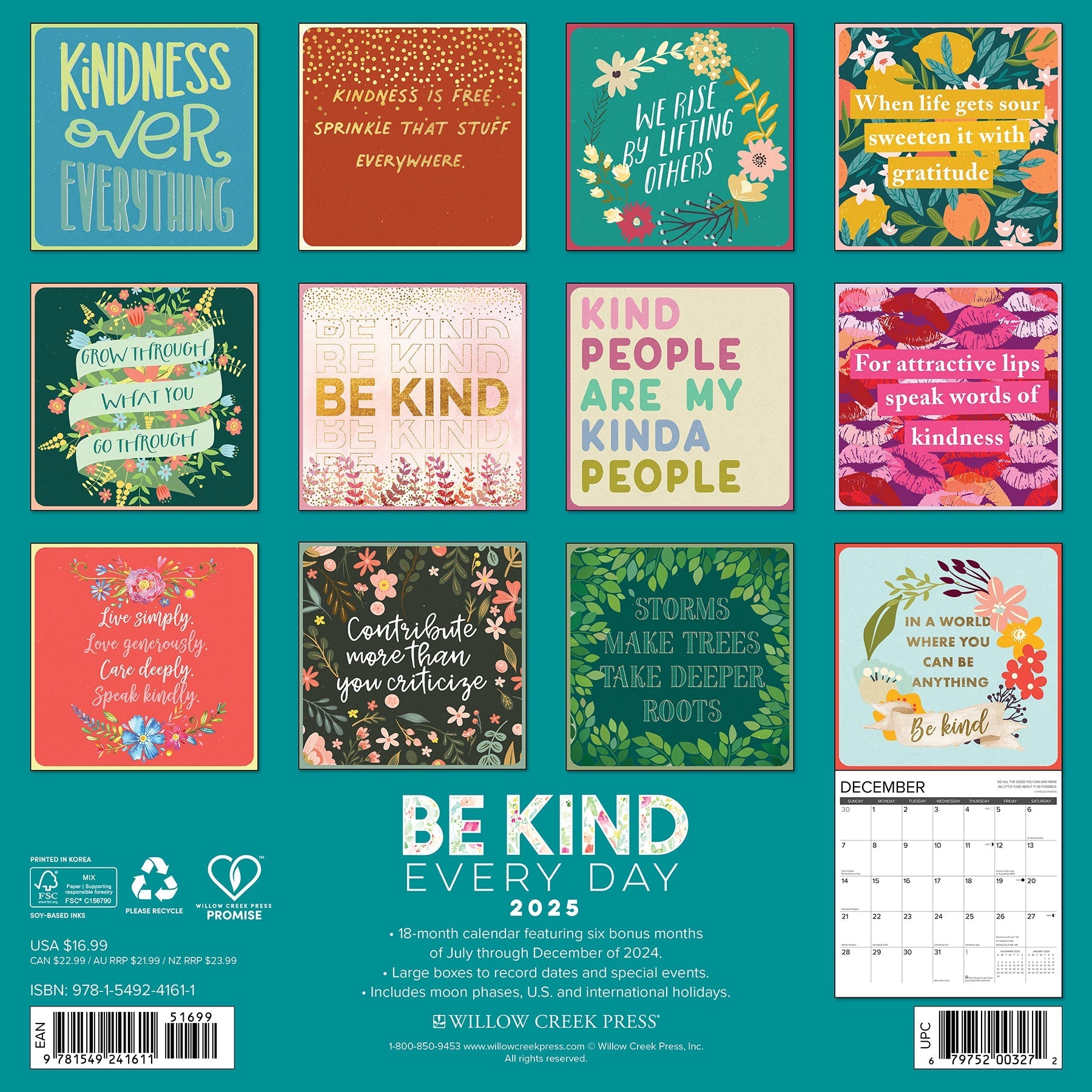 2025 Be Kind Every Day - Square Wall Calendar (US Only)