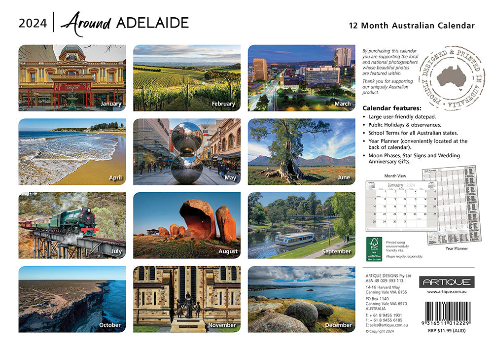 2024 Around Adelaide (by Artique) - Horizontal Wall Calendar