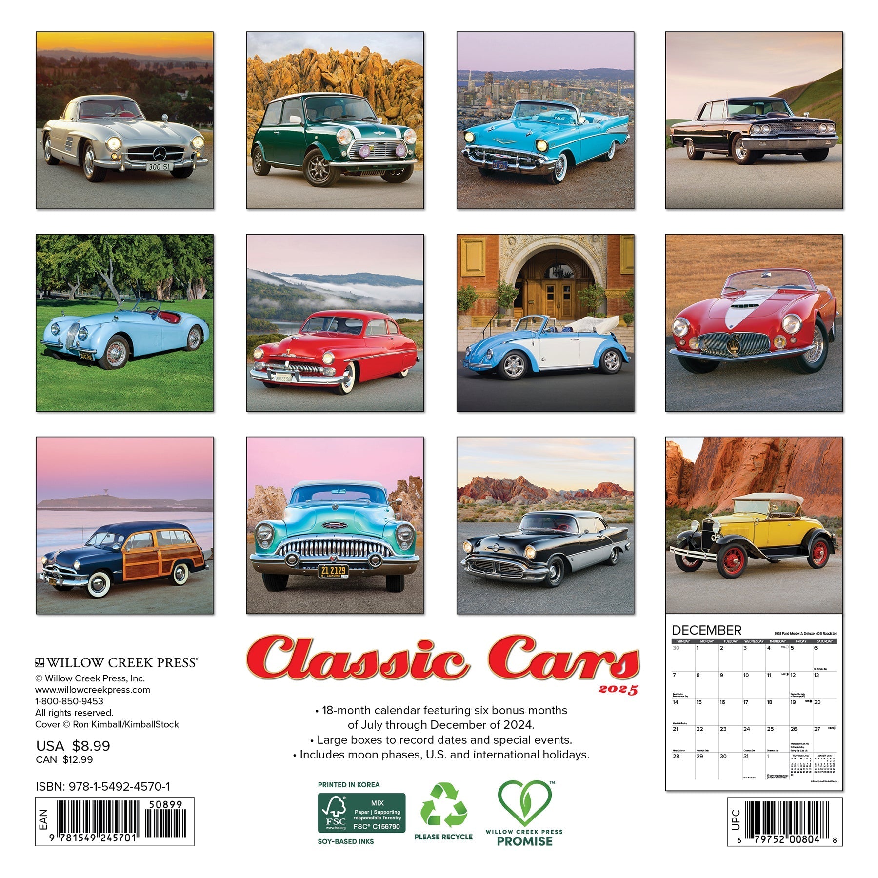 2025 Classic Cars - Mini Wall Calendar (US Only)