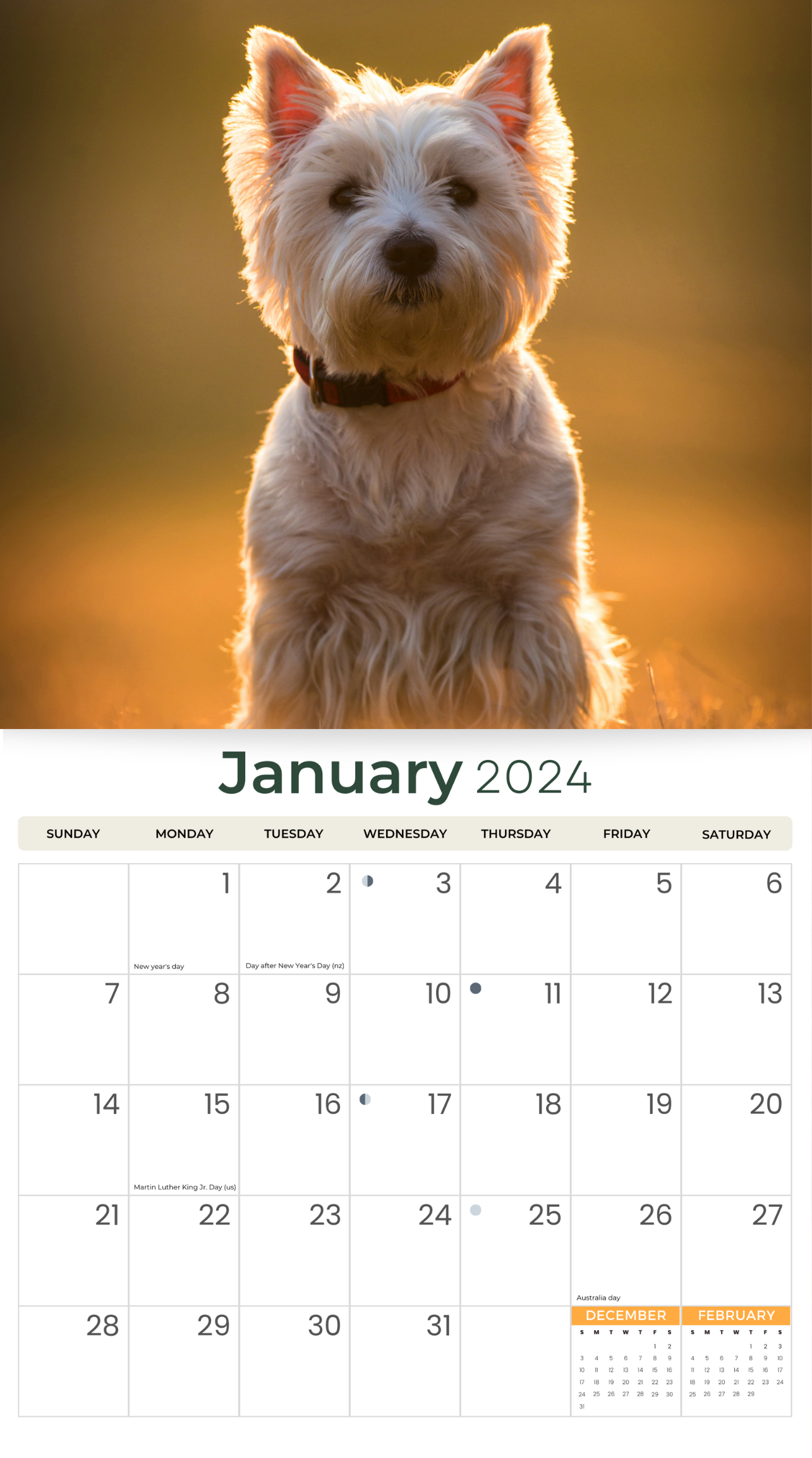 2024 Westies - Deluxe Wall Calendar