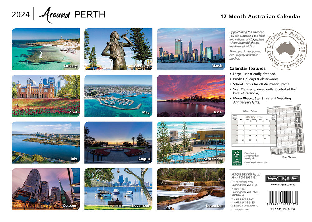 2025 Around Perth By Artique - Horizontal Wall Calendar