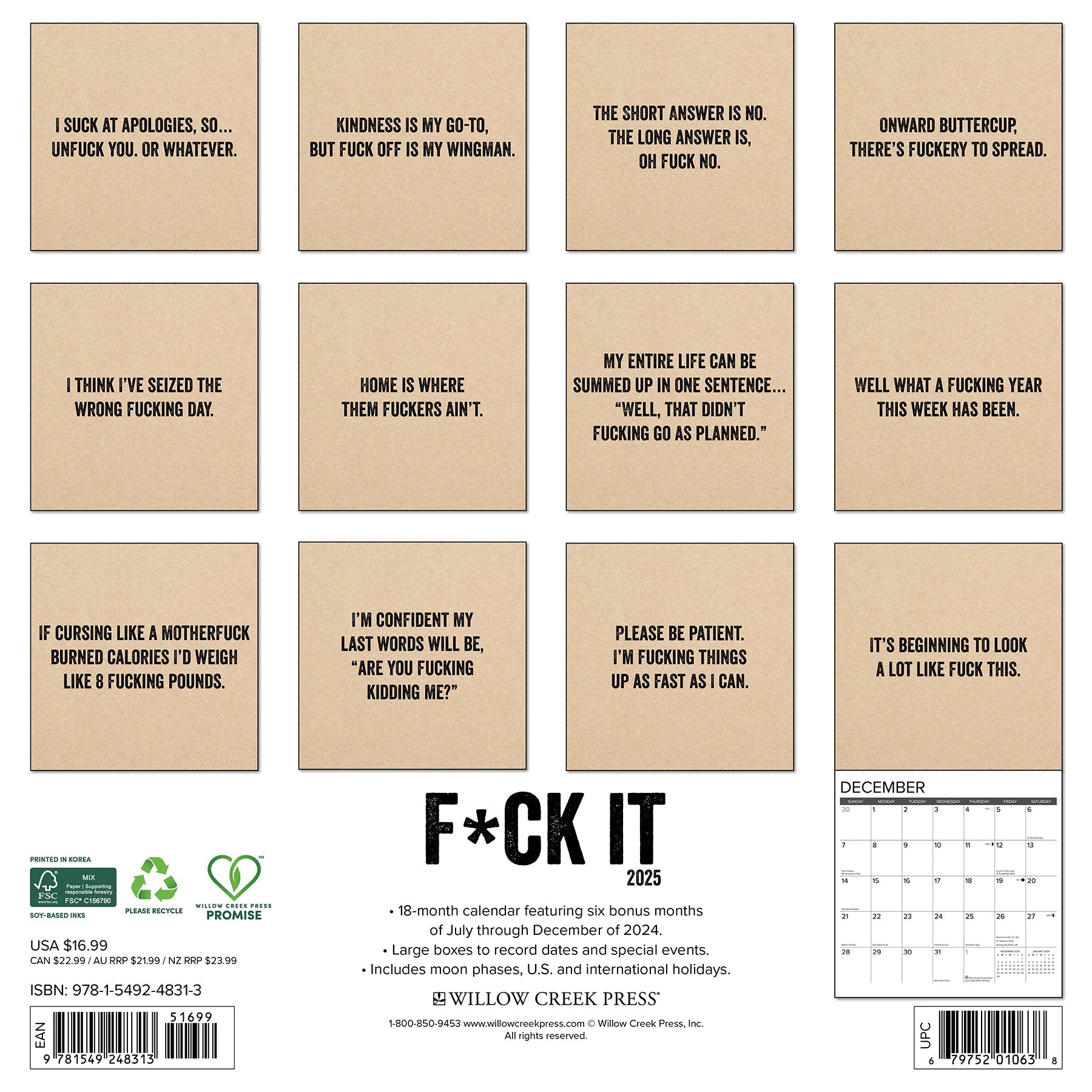 2025 F*CK IT - Square Wall Calendar (US Only)