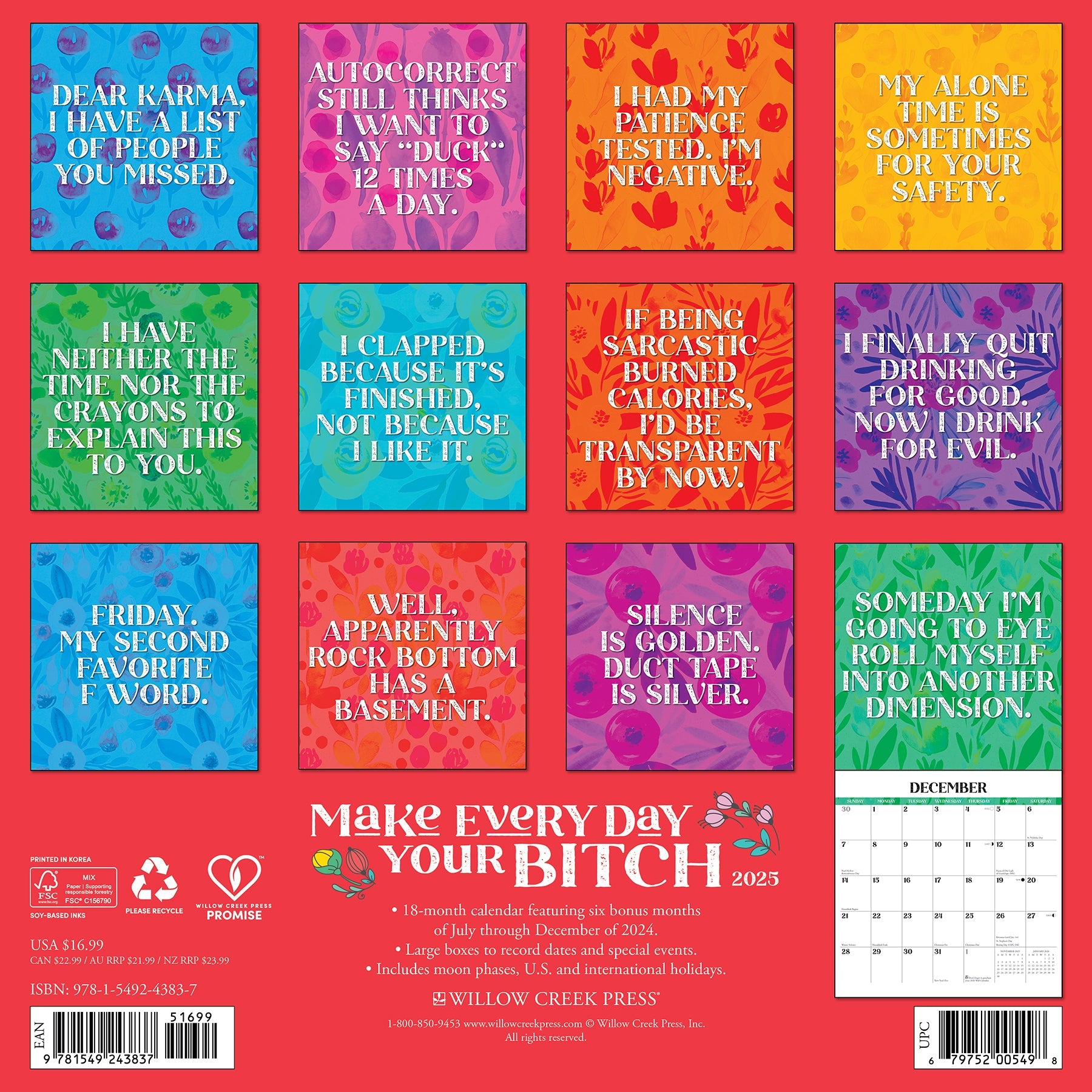 2025 Make Every Day Your Bitch - Square Wall Calendar (US Only)