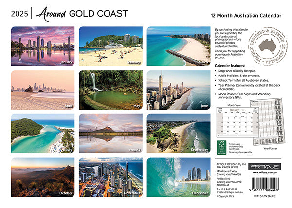 2025 Around Gold Coast By Artique - Horizontal Wall Calendar