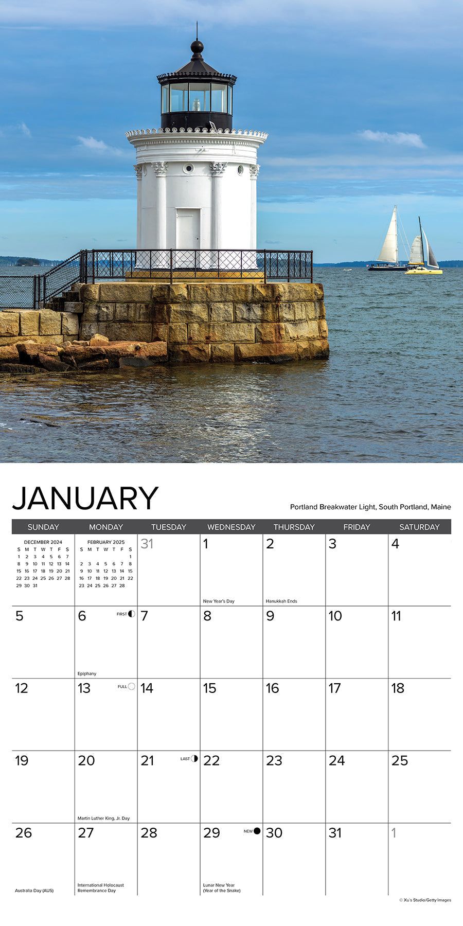 2025 New England Lighthouses - Square Wall Calendar (US Only)