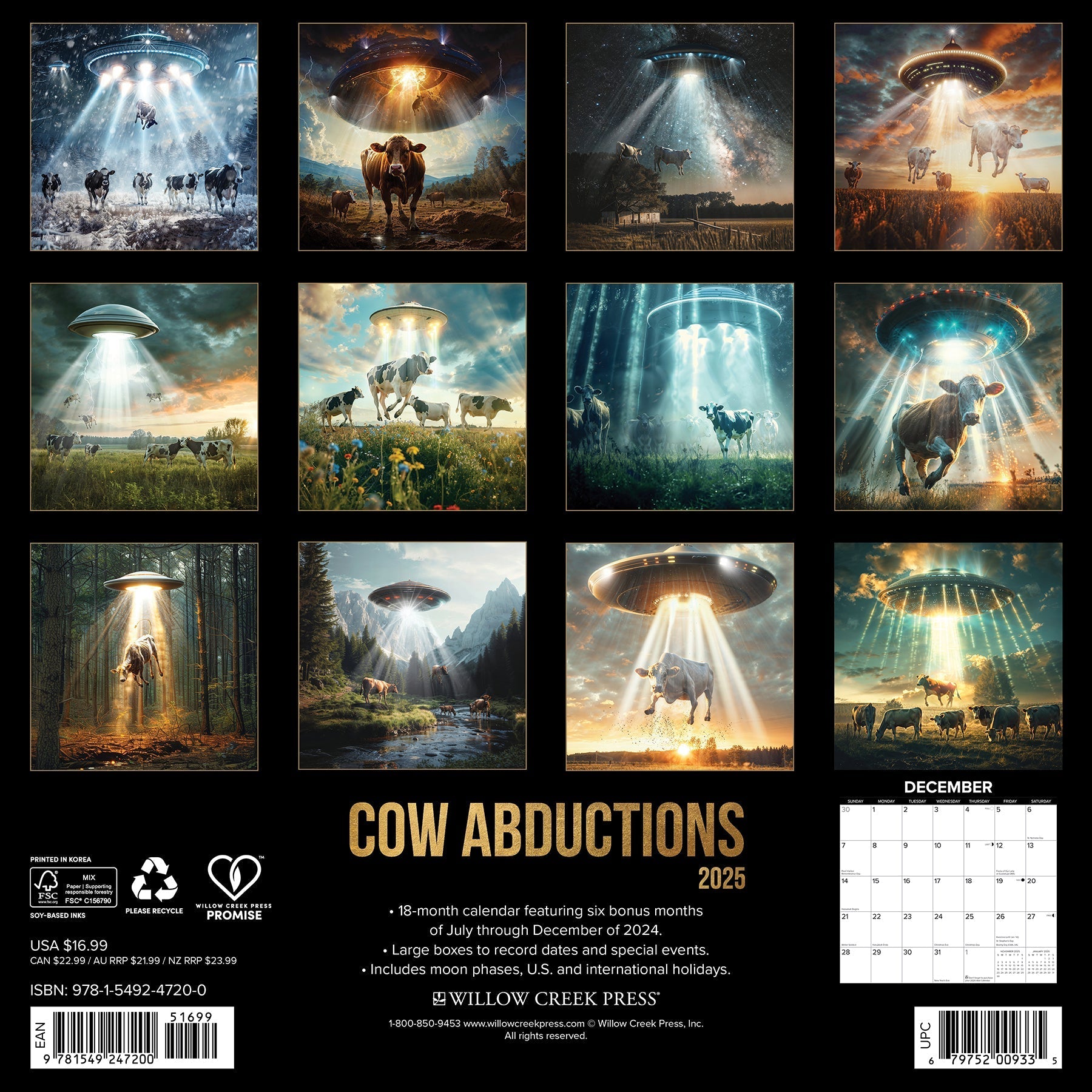 2025 Cow Abductions - Square Wall Calendar (US Only)