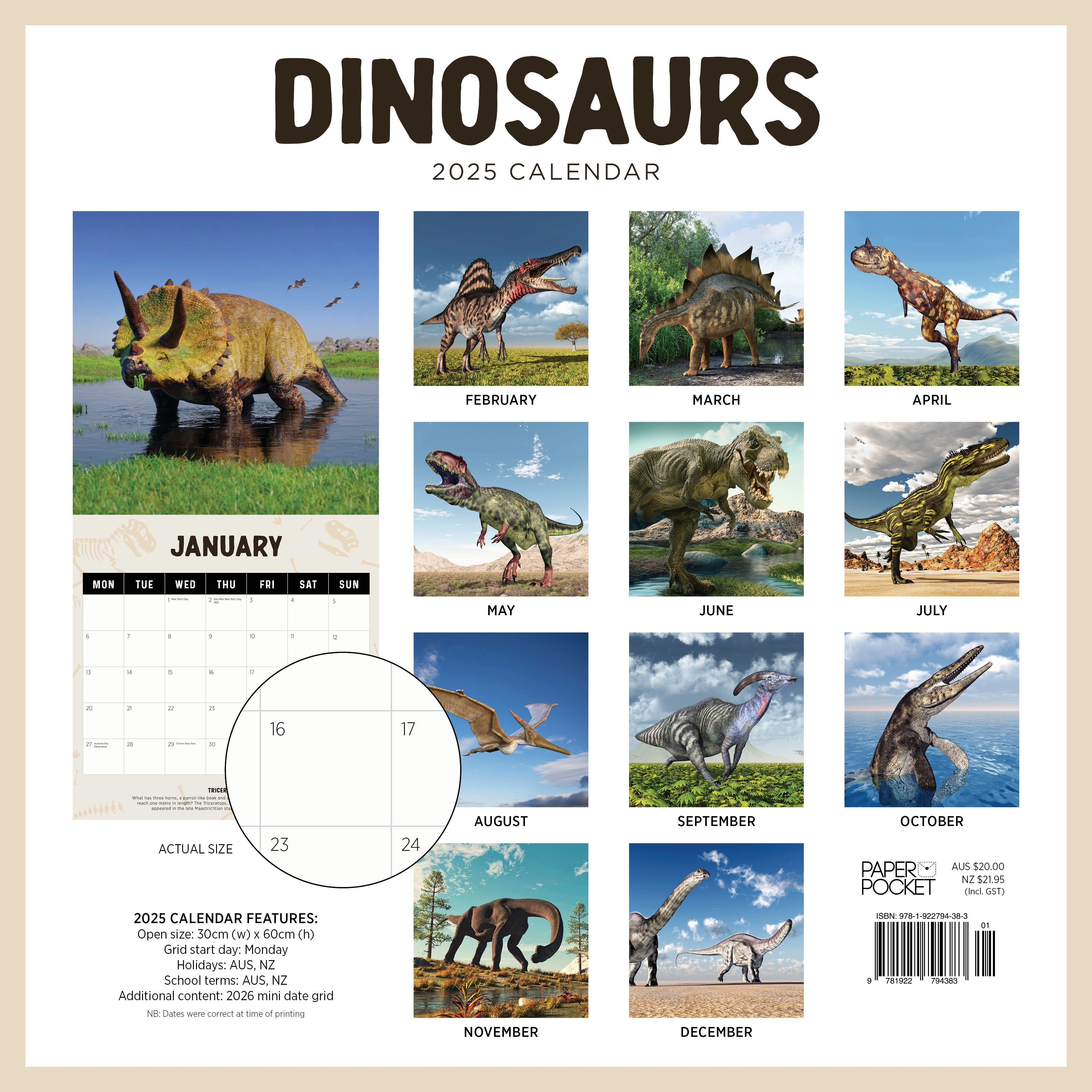 2025 Dinosaurs - Square Wall Calendar