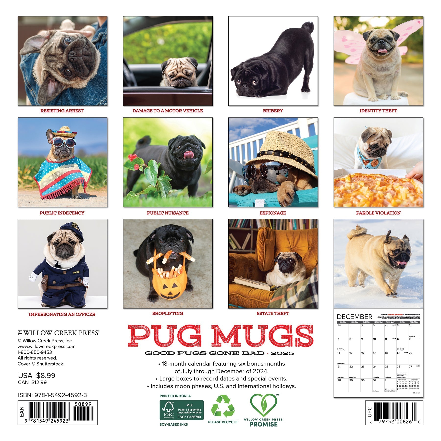 2025 Pug Mugs - Mini Wall Calendar (US Only)