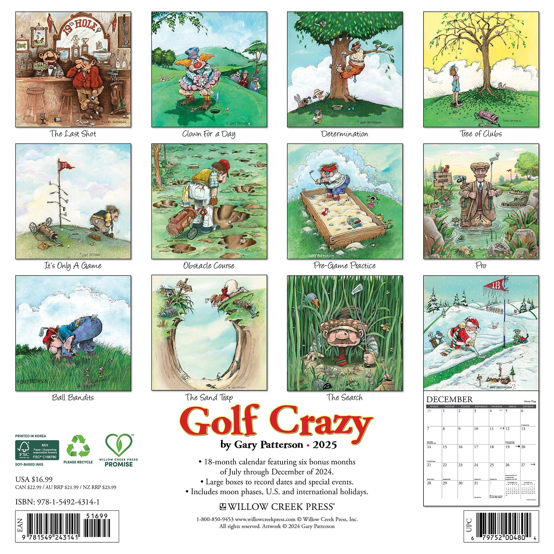 2025 Golf Crazy by Gary Patterson - Square Wall Calendar (US Only)