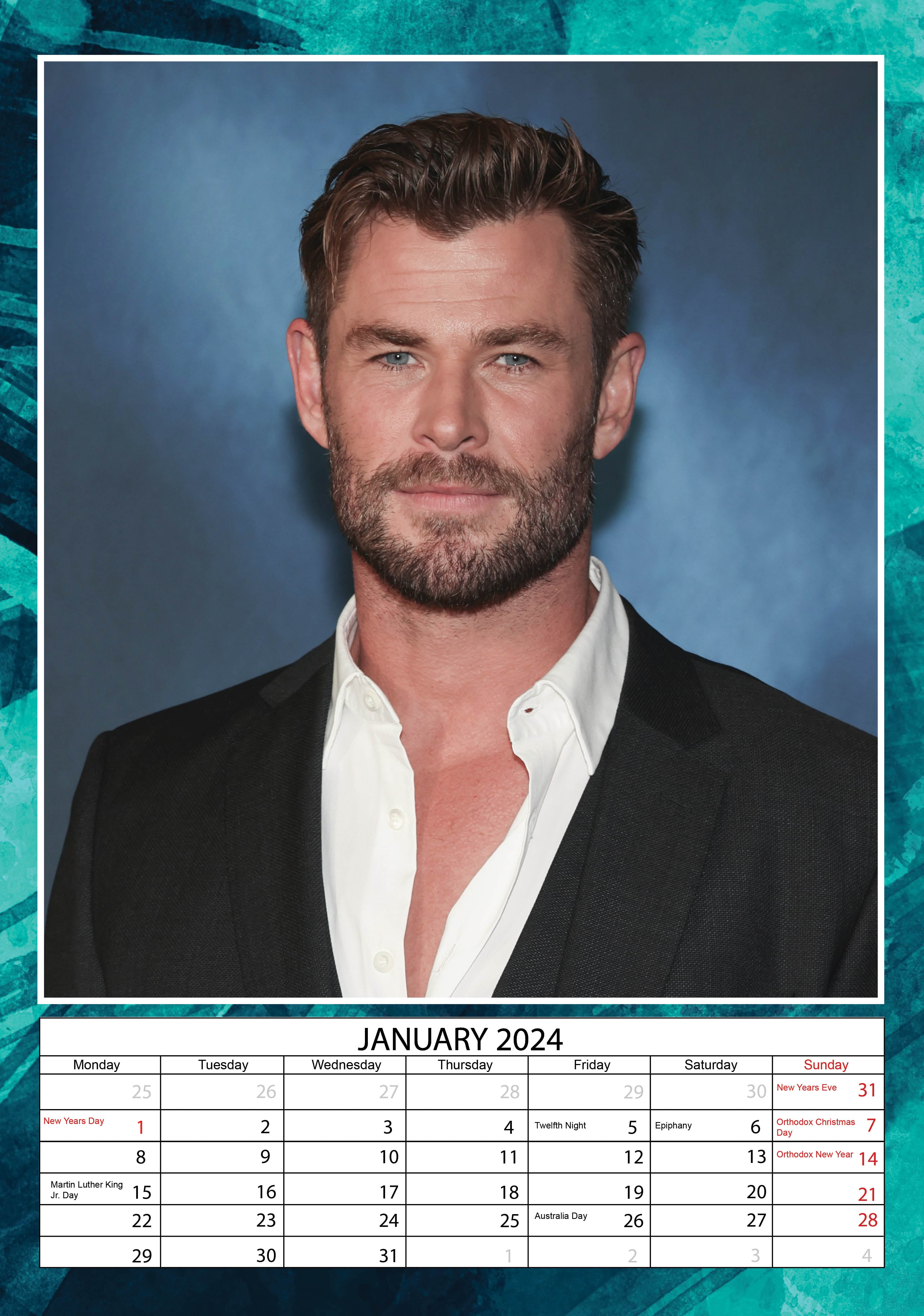 2024 Chris Hemsworth - A3 Wall Calendar
