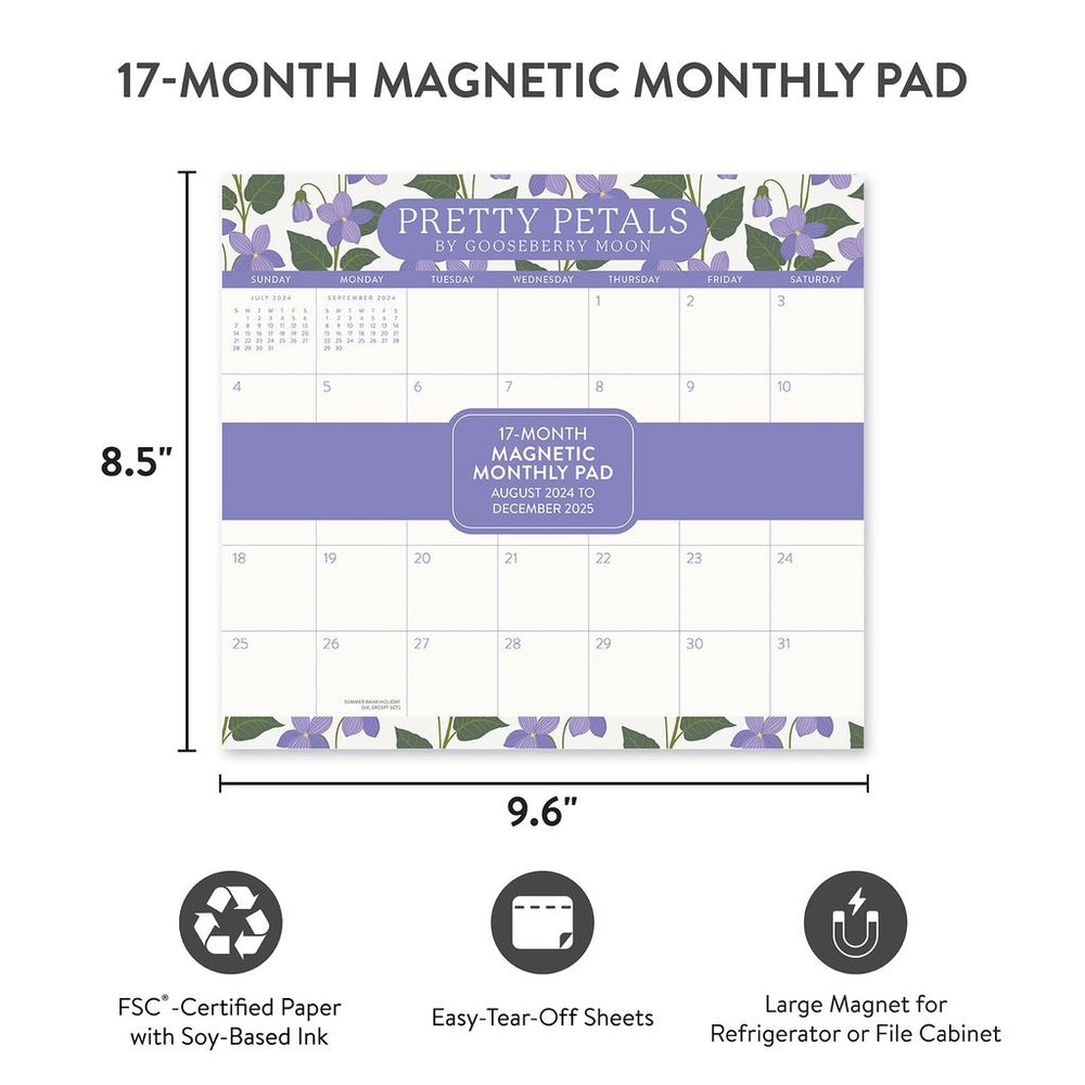 2025 Pretty Petals - Monthly Magnetic Pad Calendar