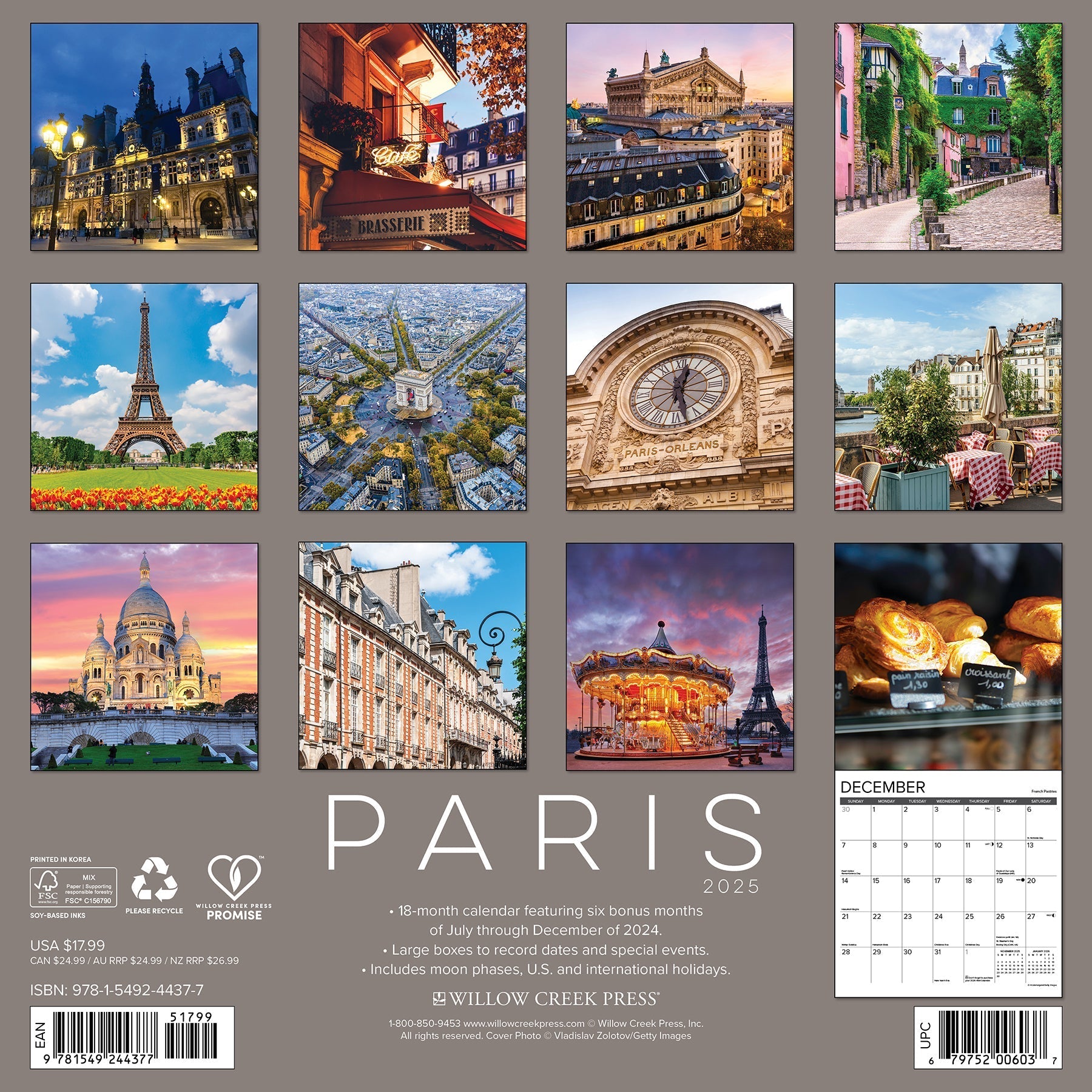 2025 Paris (w/foil) - Square Wall Calendar (US Only)