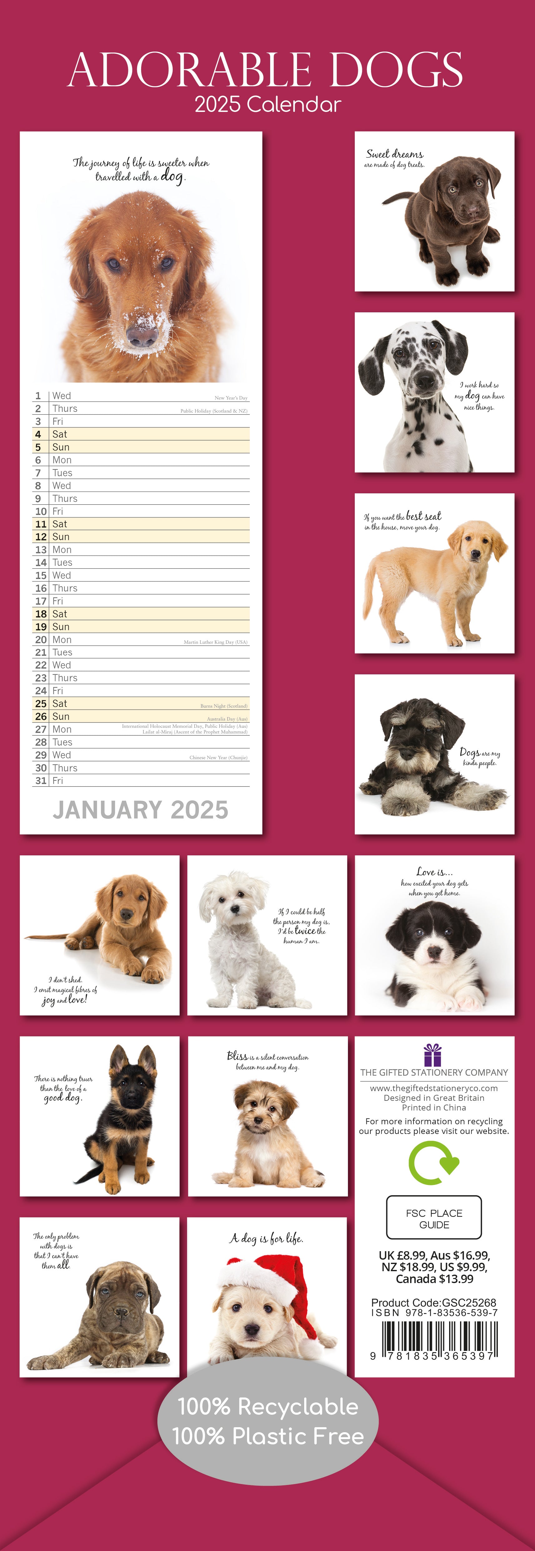 2025 Adorable Dogs - Slim Wall Calendar