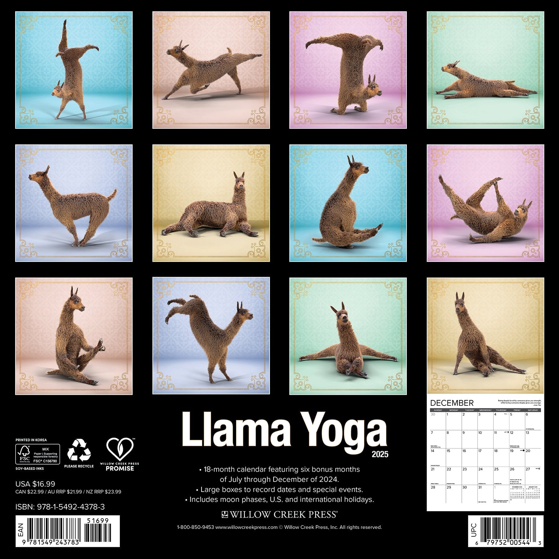 2025 Llama Yoga - Square Wall Calendar (US Only)