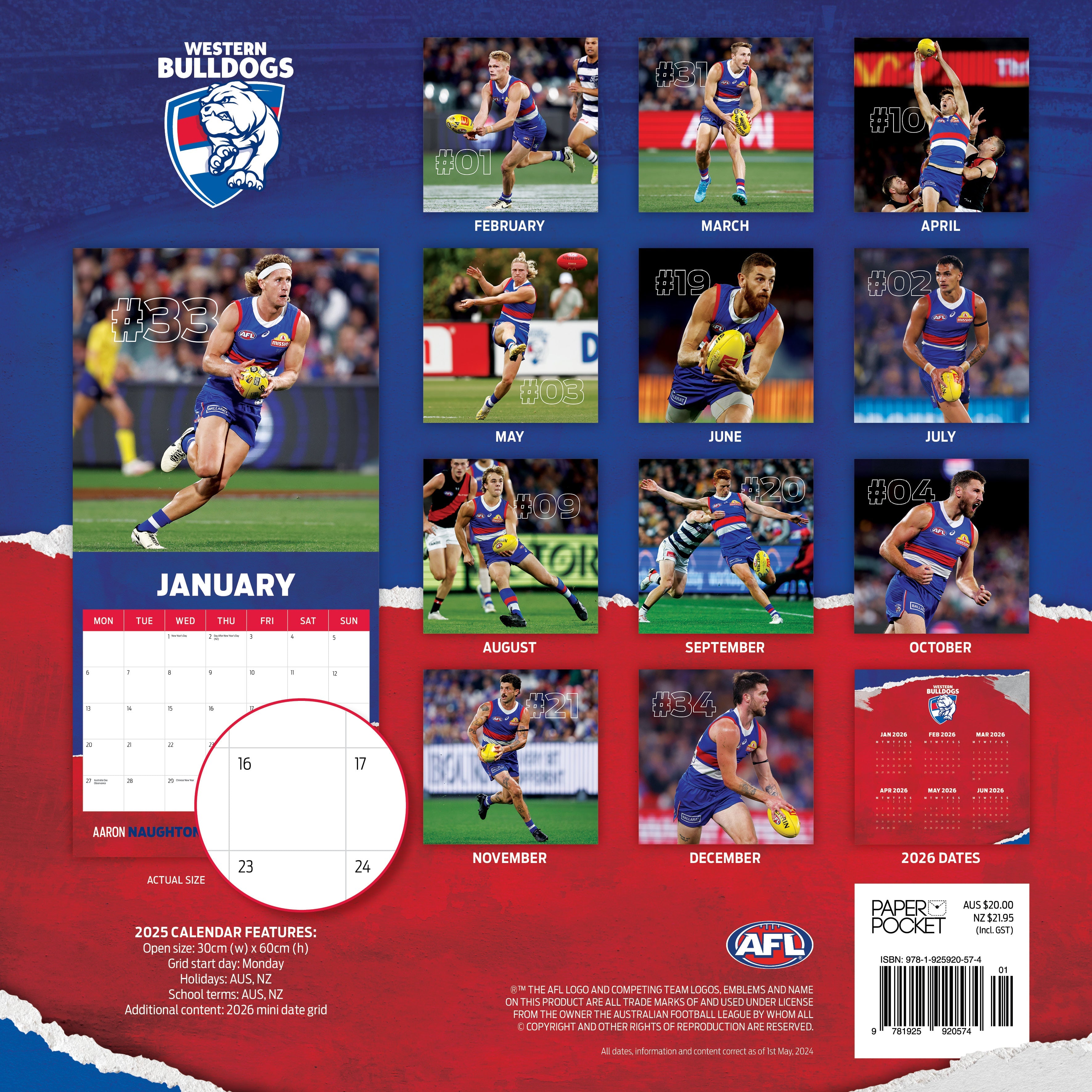 2025 AFL Western Bulldogs - Square Wall Calendar