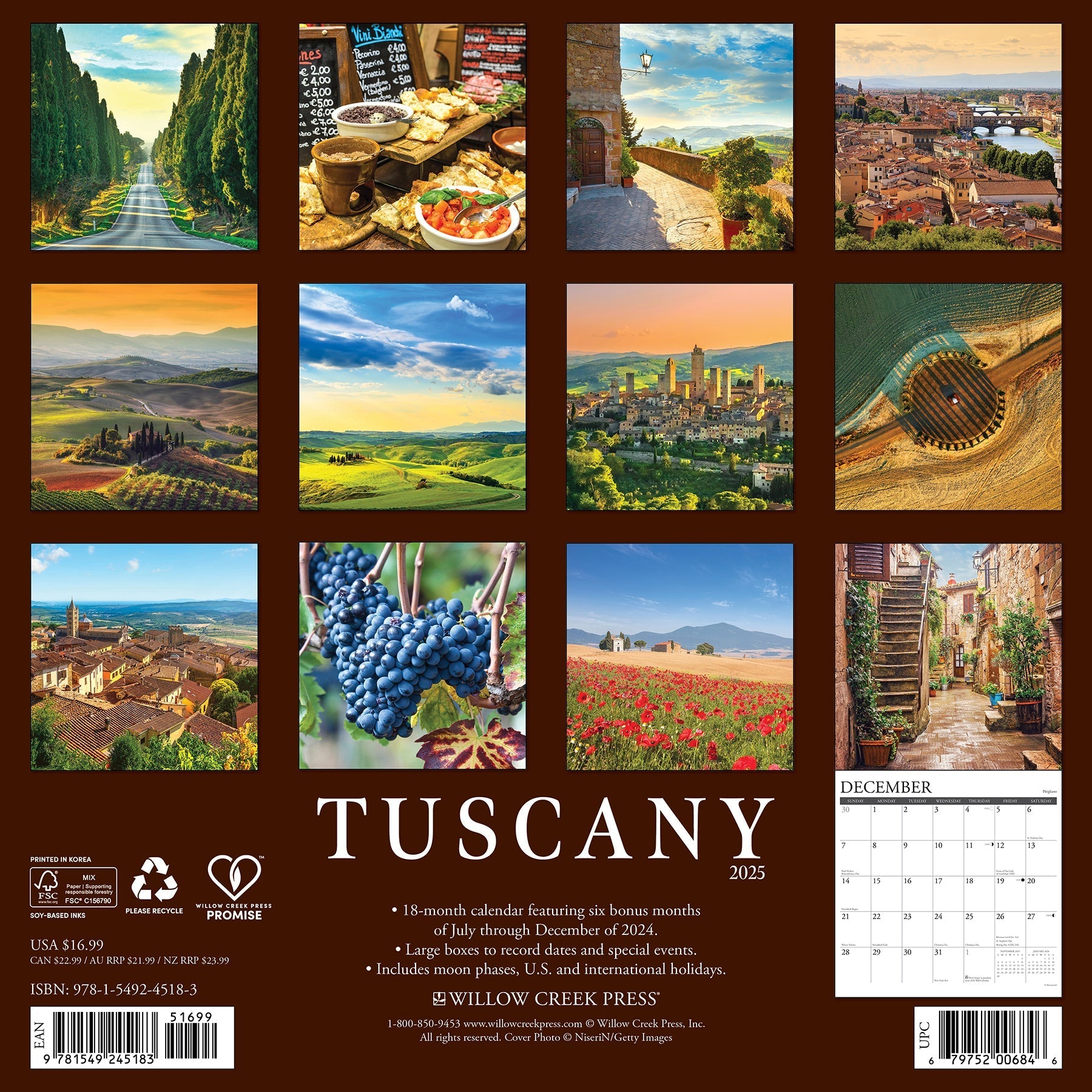 2025 Tuscany - Square Wall Calendar (US Only)