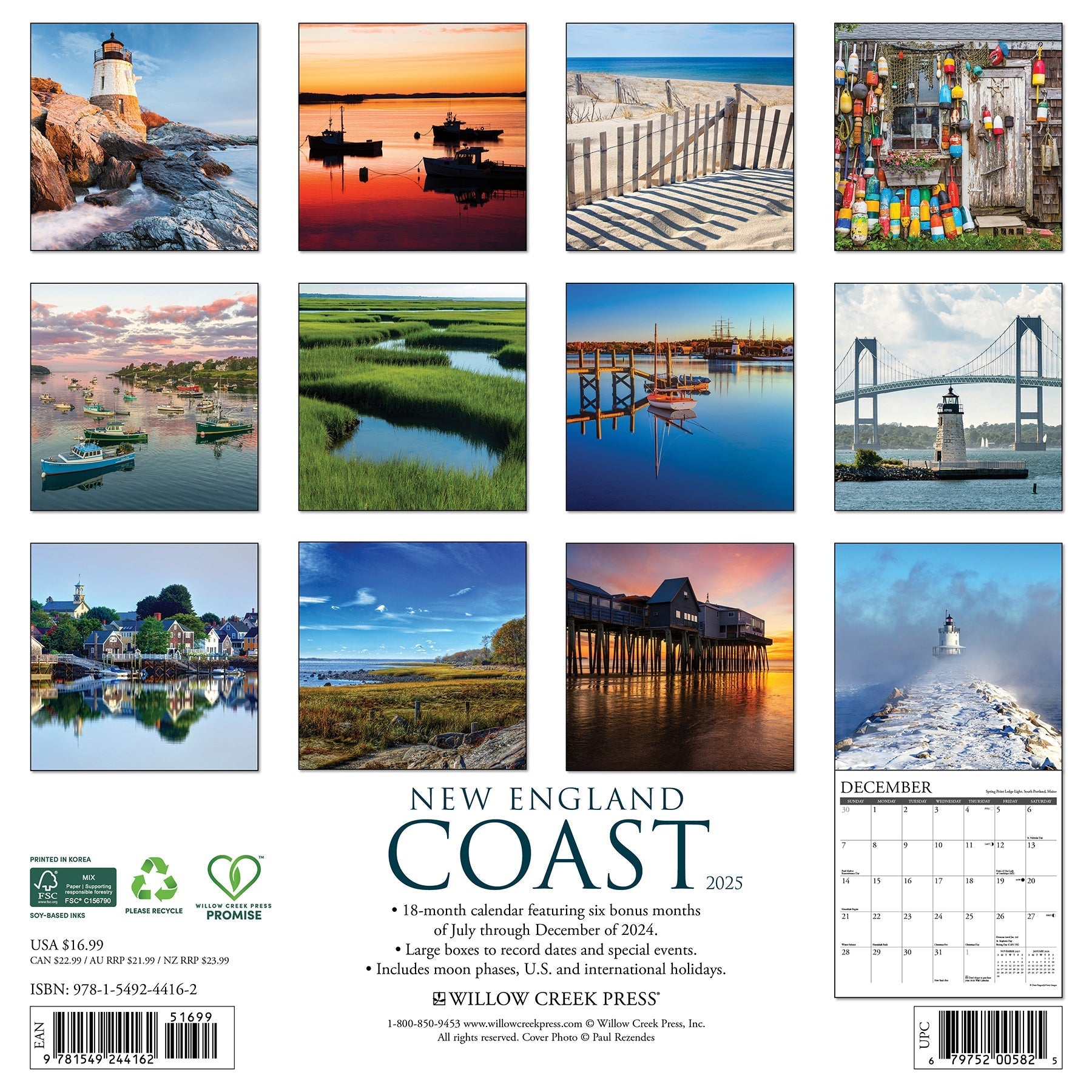 2025 New England Coast - Square Wall Calendar (US Only)