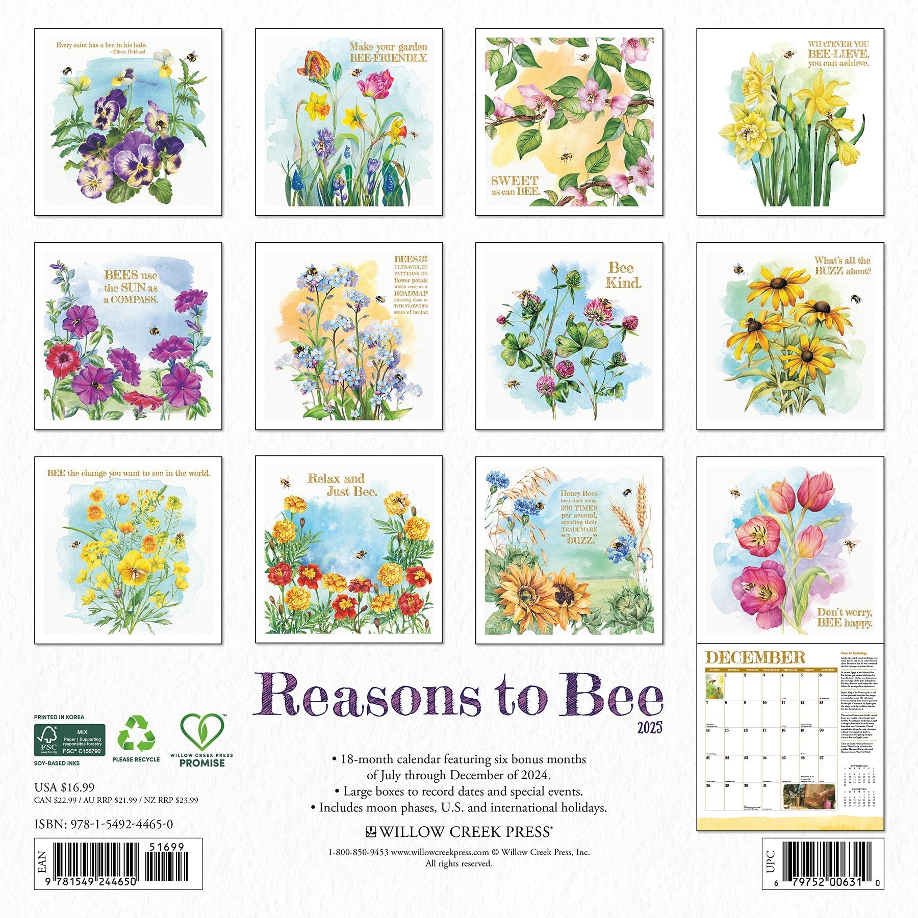 2025 Reasons to Bee - Square Wall Calendar (US Only)