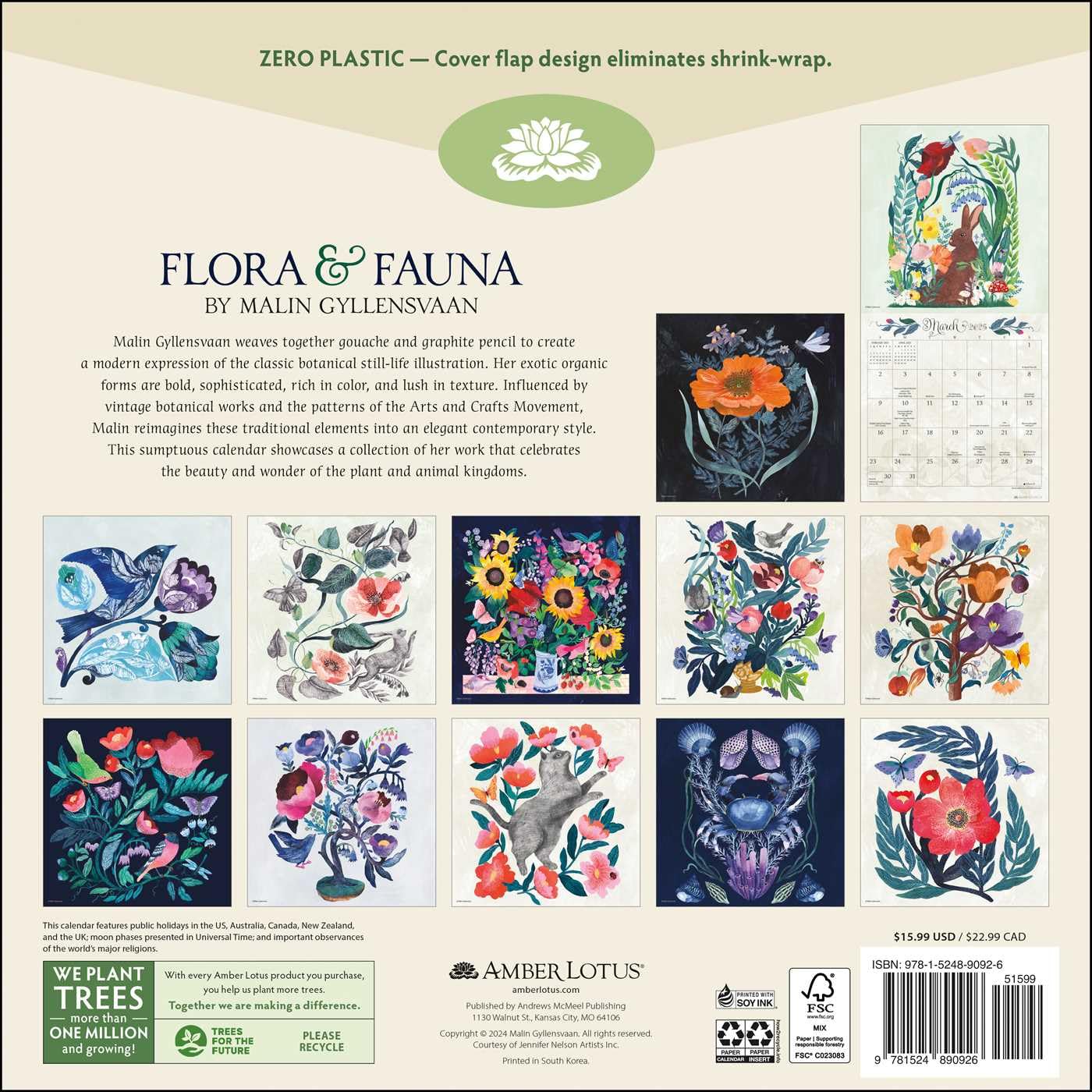 2025 Flora & Fauna By Malin Gyllensvaan - Square Wall Calendar