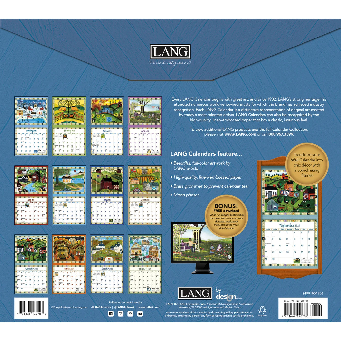 2024 LANG Country Sampler By Cheryl Bartley - Deluxe Wall Calendar