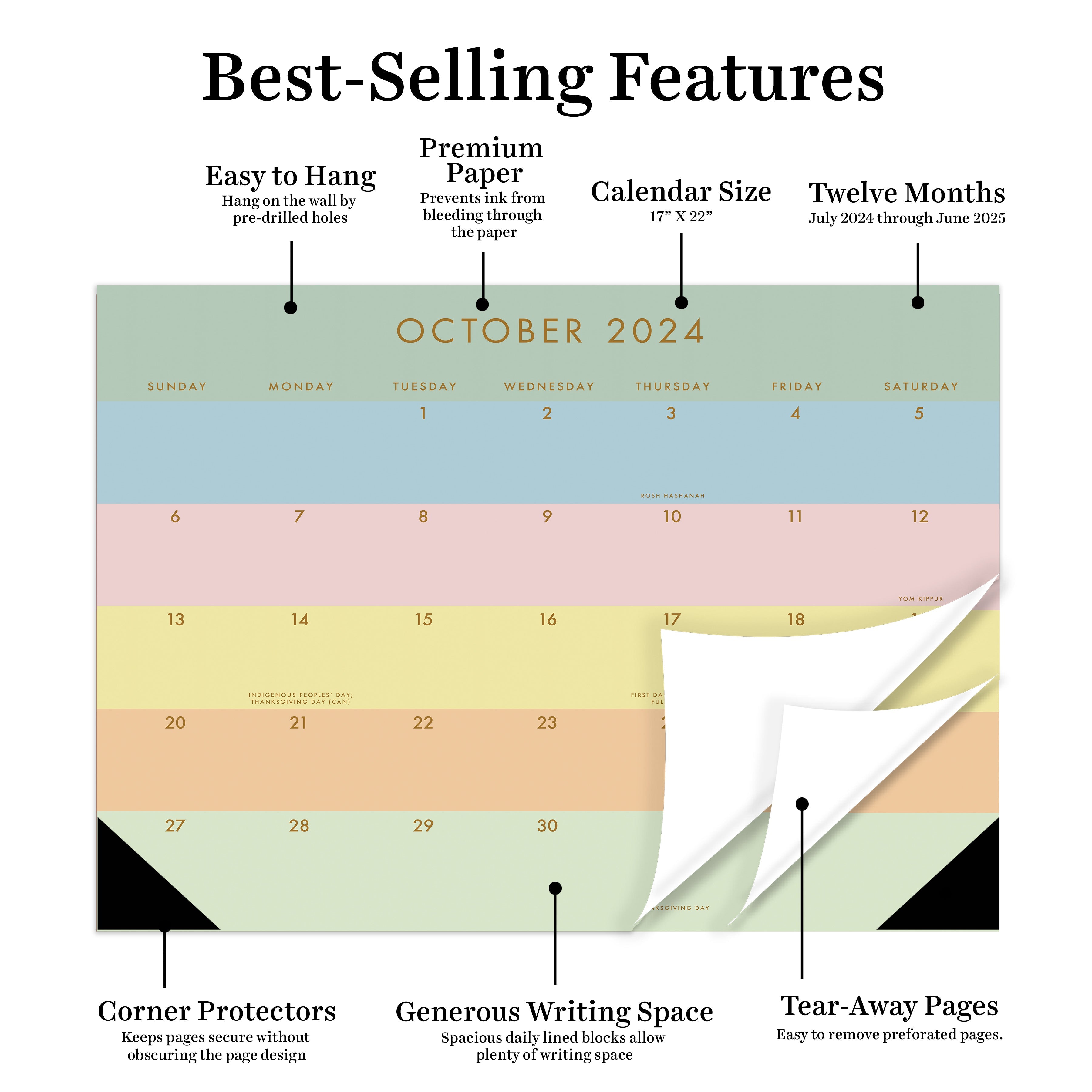 July 2024 - June 2025 Super Stripe - Medium Monthly Desk Pad Blotter Academic Calendar