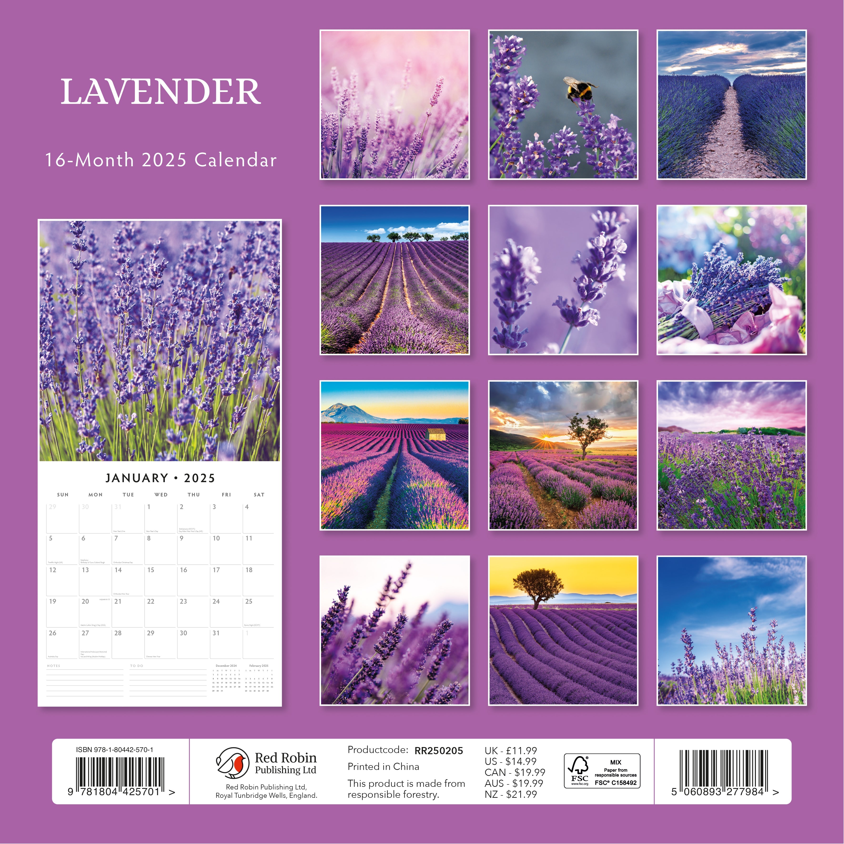 2025 Lavender - Square Wall Calendar