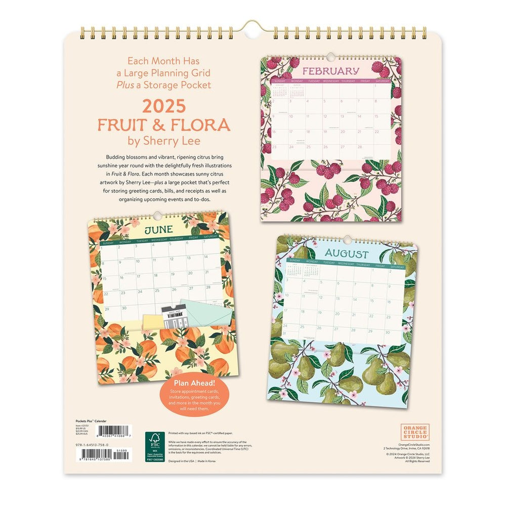 2025 Fruit & Flora Pockets Plus - Deluxe Wall Calendar