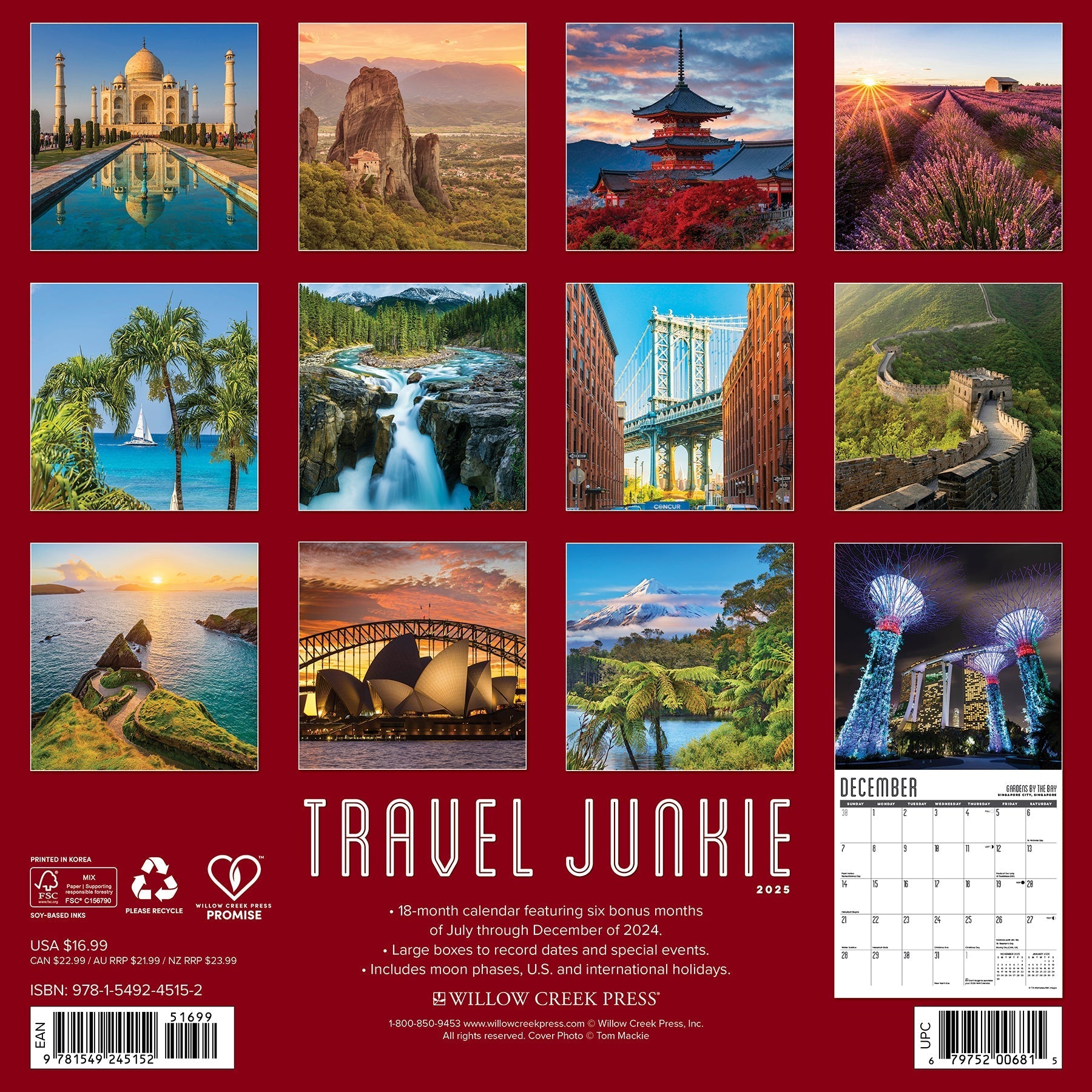 2025 Travel Junkie - Square Wall Calendar (US Only)