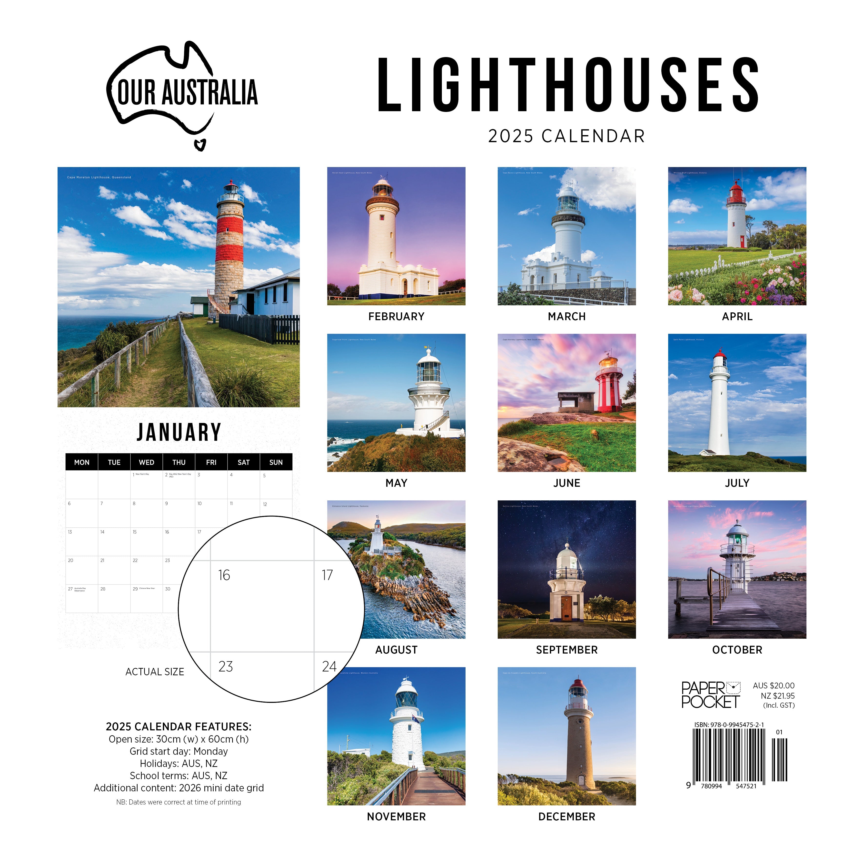 2025 Our Australia Lighthouses - Square Wall Calendar