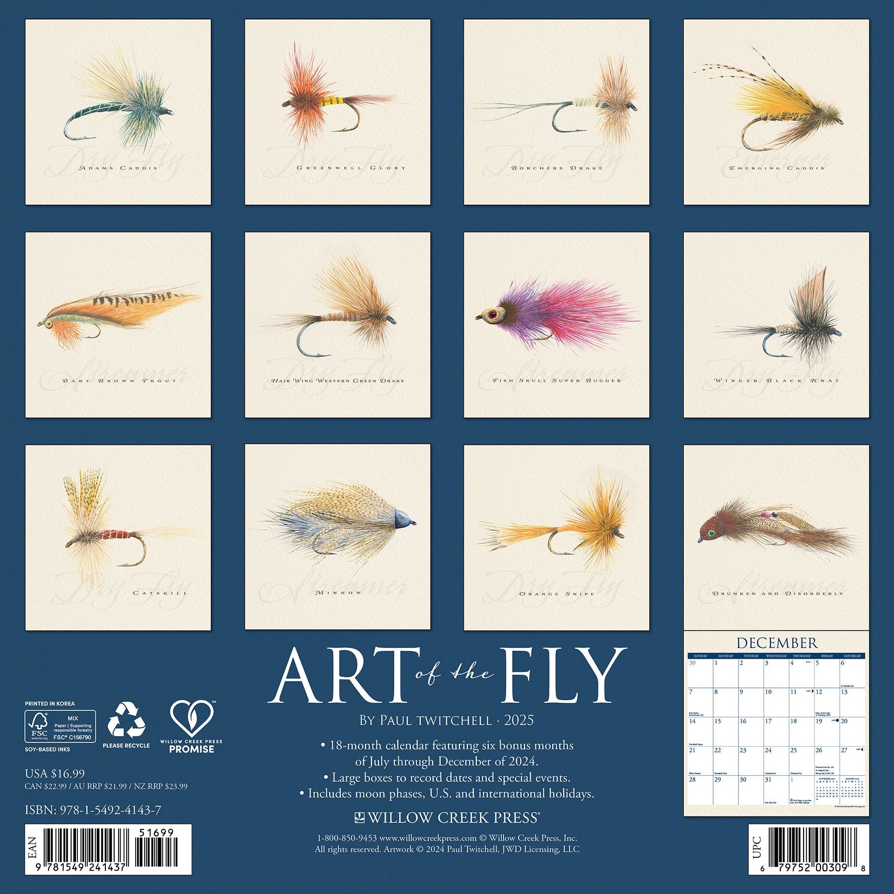 2025 Art of the Fly (Paul Twitchell) - Square Wall Calendar (US Only)