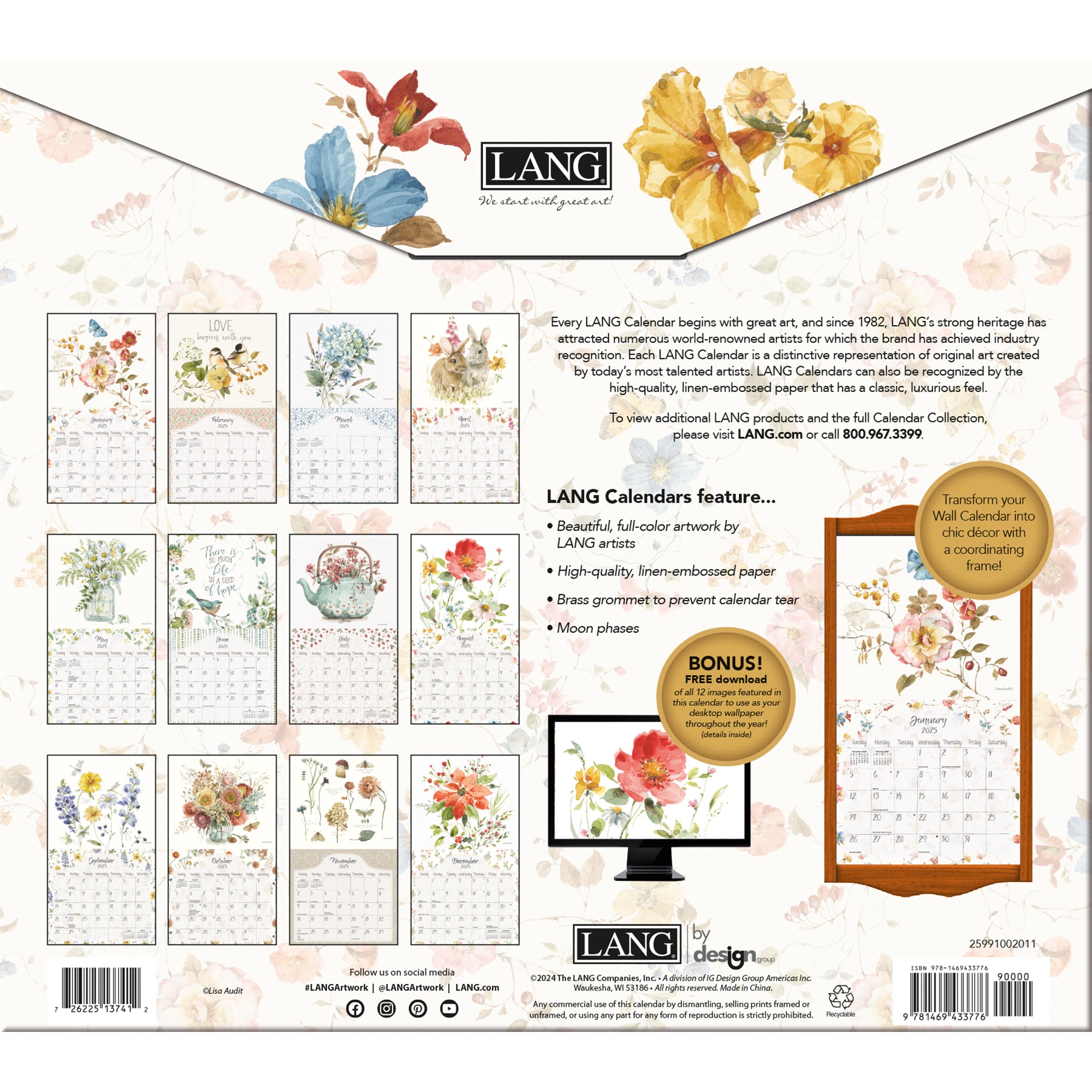 2025 LANG Watercolor Seasons by Lisa Audit - Deluxe Wall Calendar