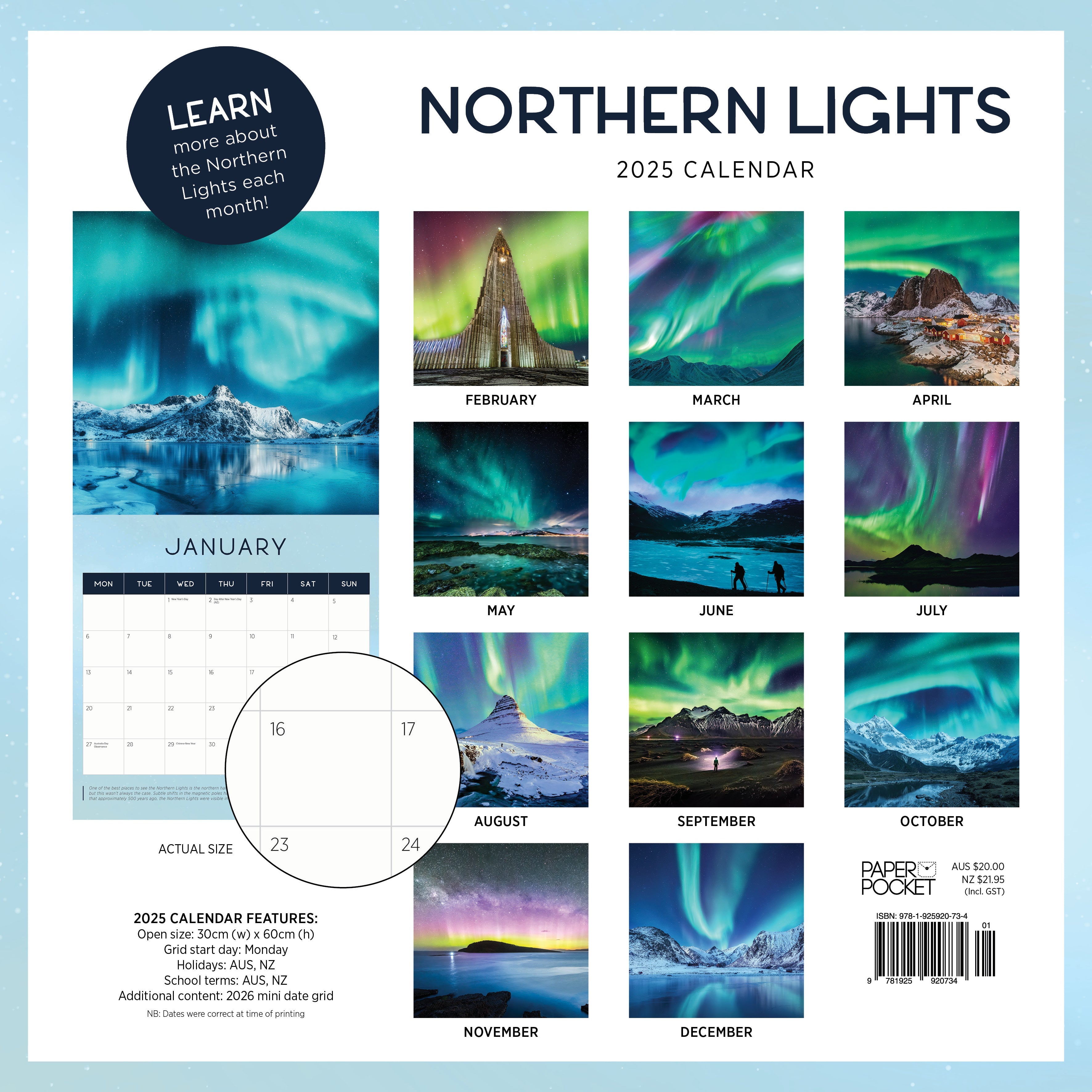 2025 Northern Lights - Square Wall Calendar