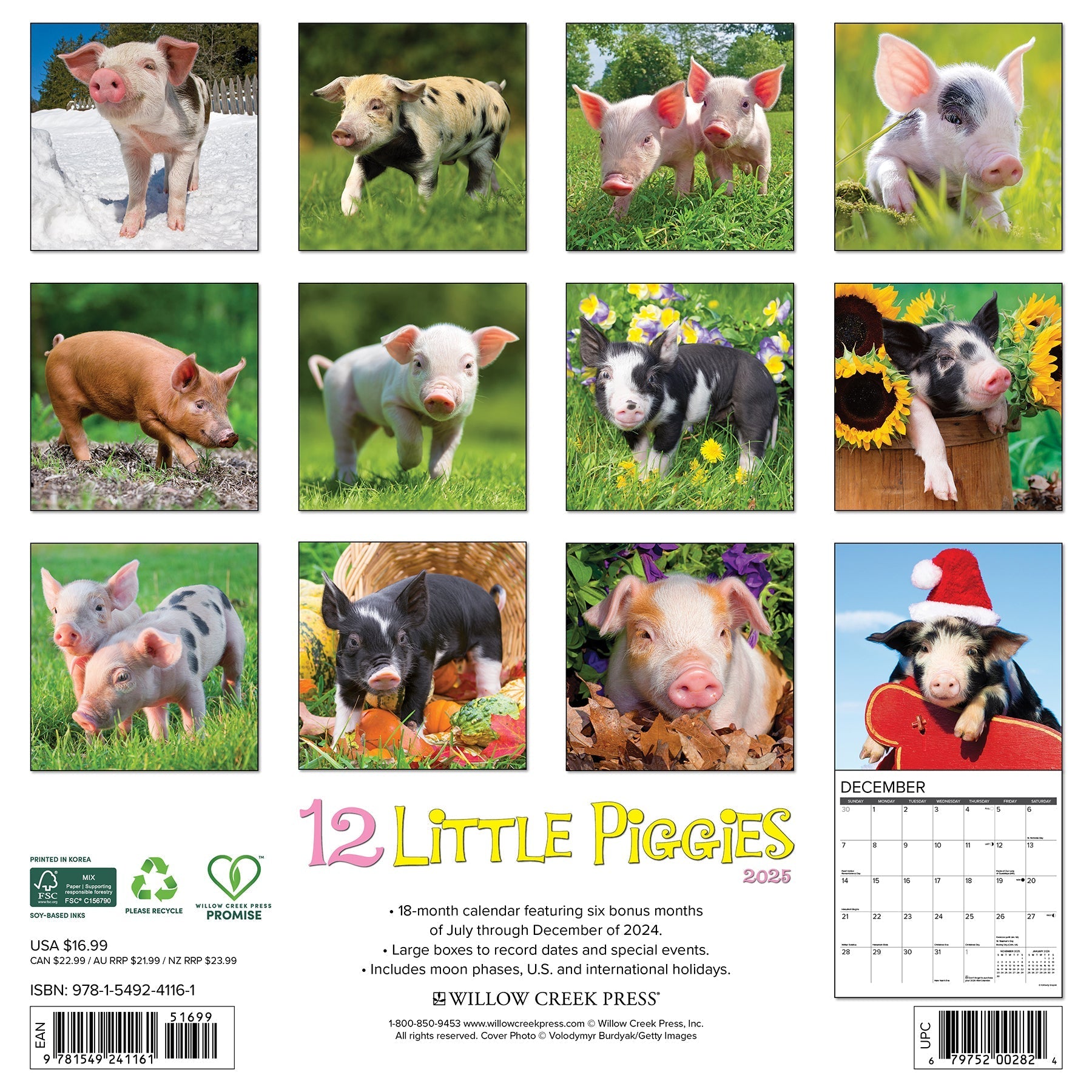 2025 12 Little Piggies - Square Wall Calendar (US Only)