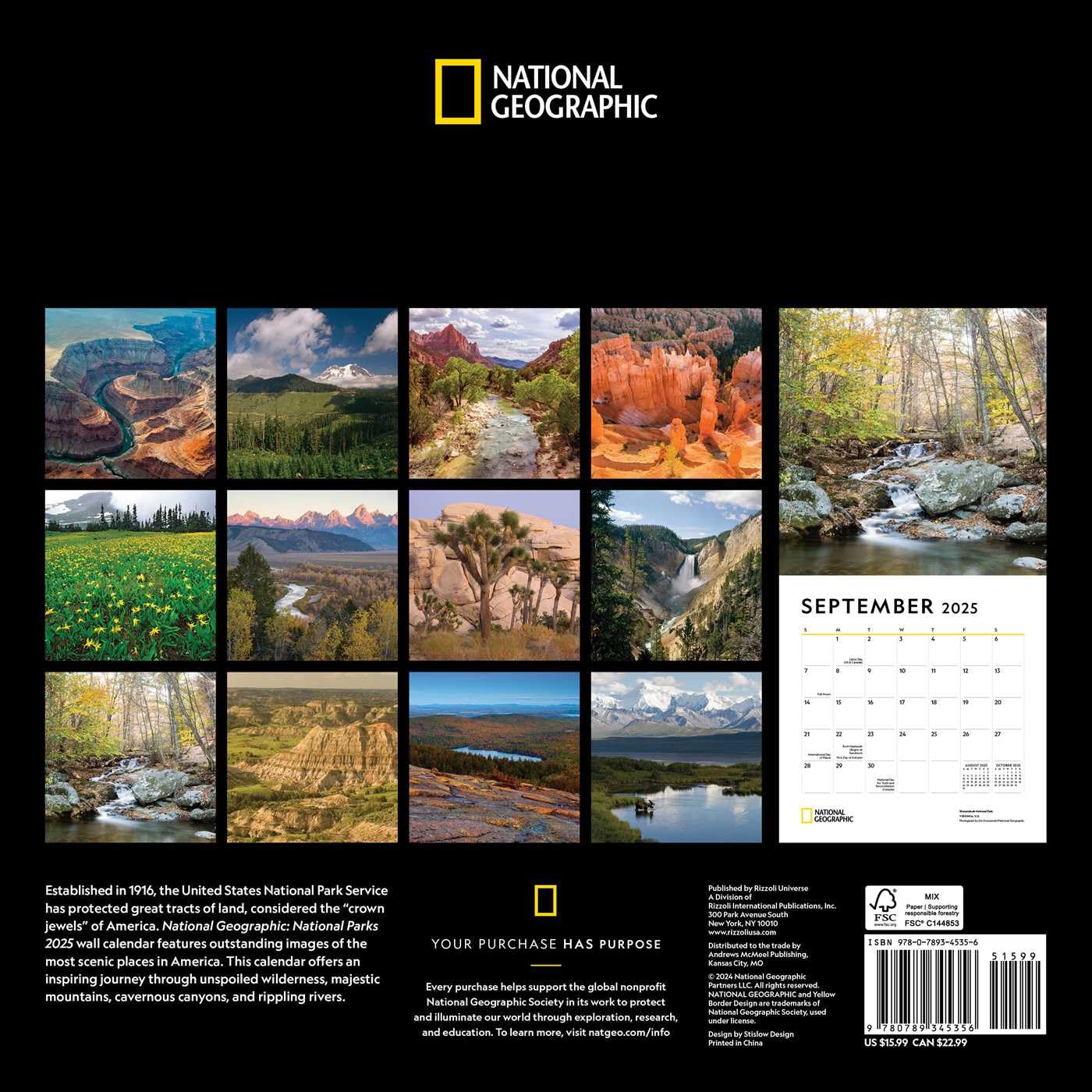 2025 National Geographic: National Parks - Square Wall Calendar