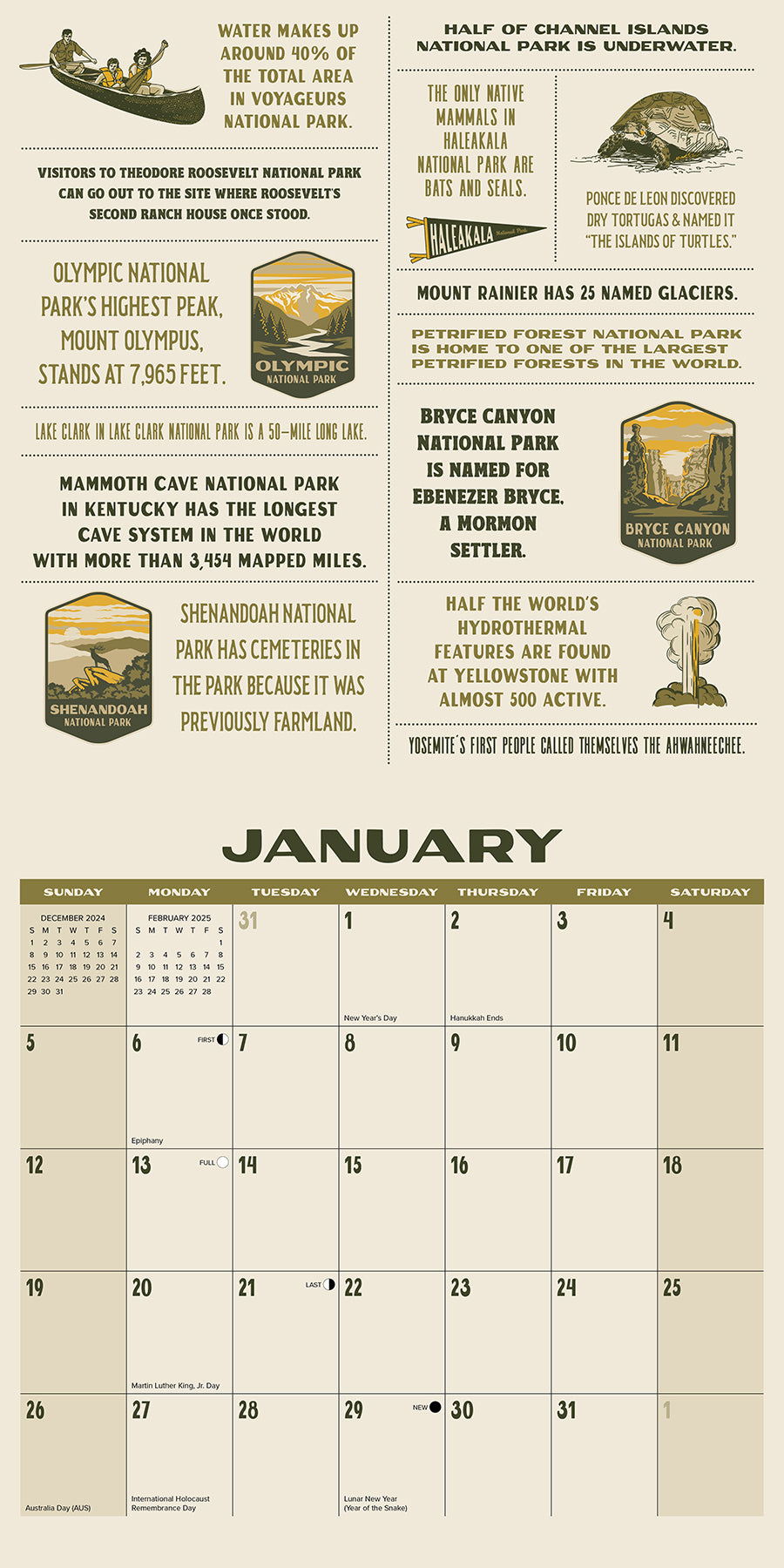 2025 National Park Trivia - Square Wall Calendar (US Only)