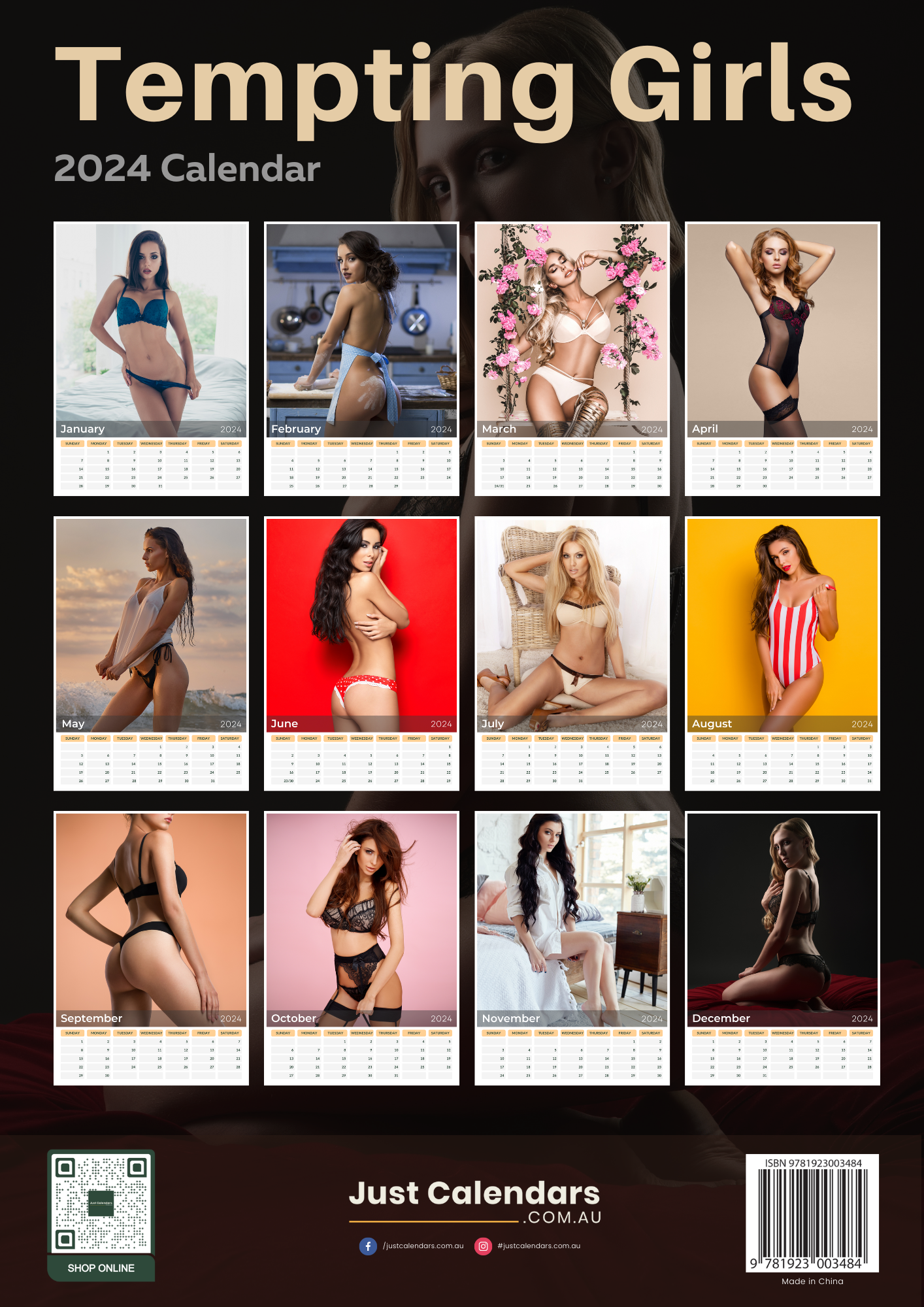 2024 Tempting Girls - A3 Wall Calendar by Just Calendars - Sexy Hot Women & Girls - 12 Month - Starts Sunday