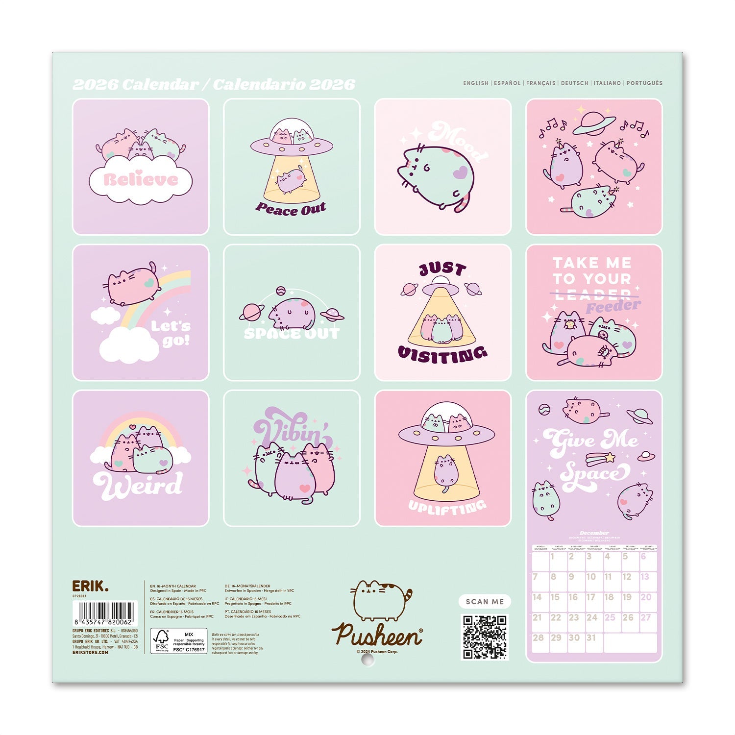 2026 Pusheen - Square Wall Calendar - DAMAGED PACKAGING