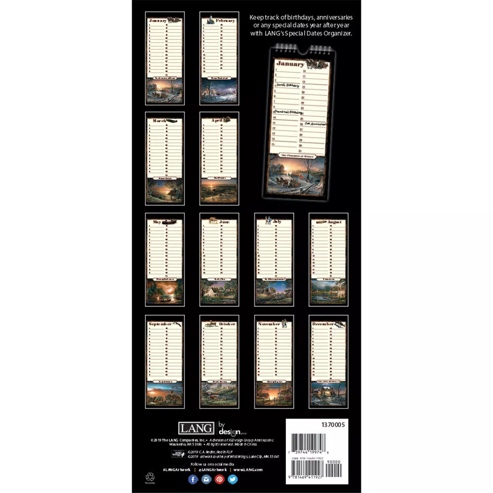 LANG Terry Redlin Special Date Organizer - Perpetual Slim Wall Calendar