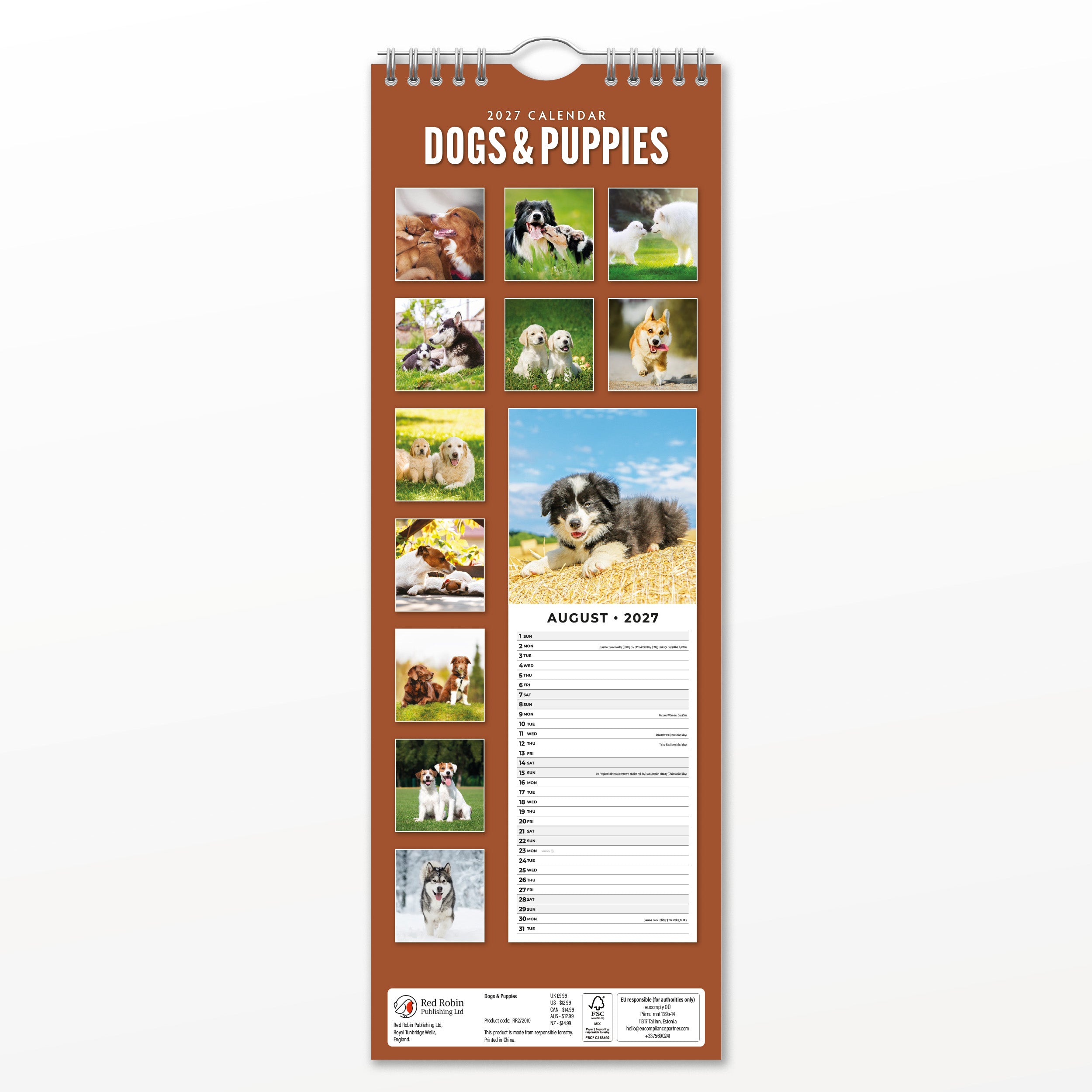 2027 Dogs & Puppies - Slim Wall Calendar
