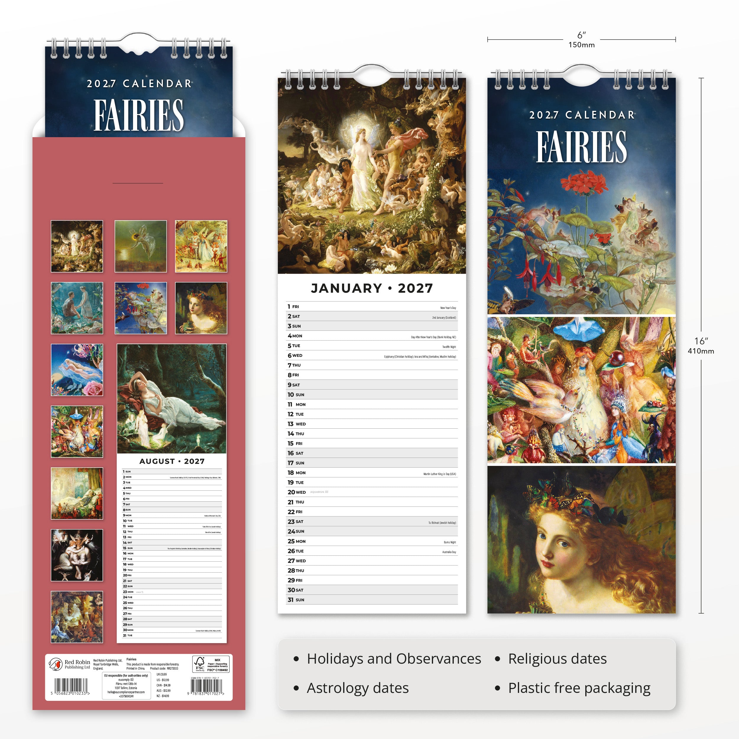 2027 Fairies - Slim Wall Calendar