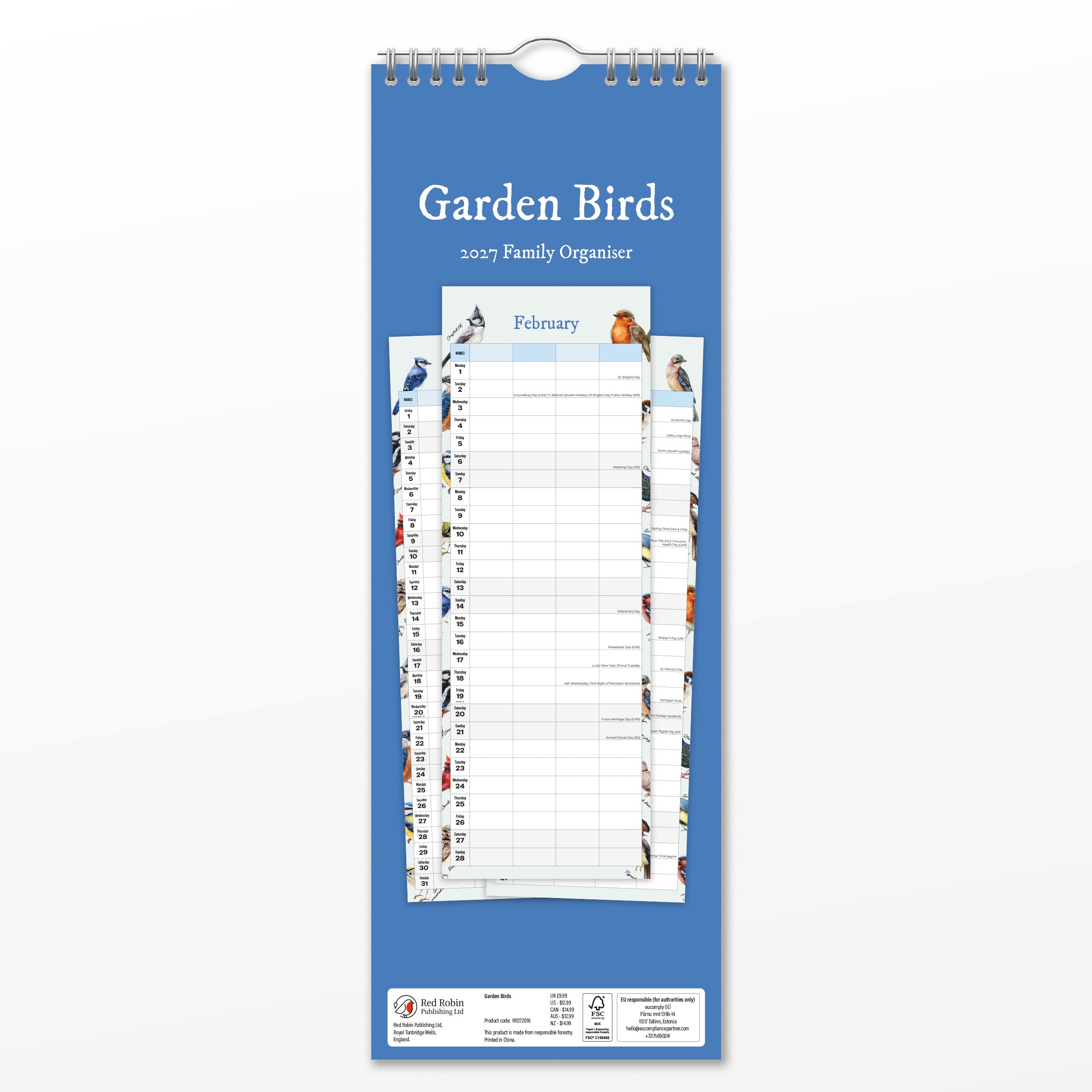 2027 Garden Birds - Slim Wall Calendar