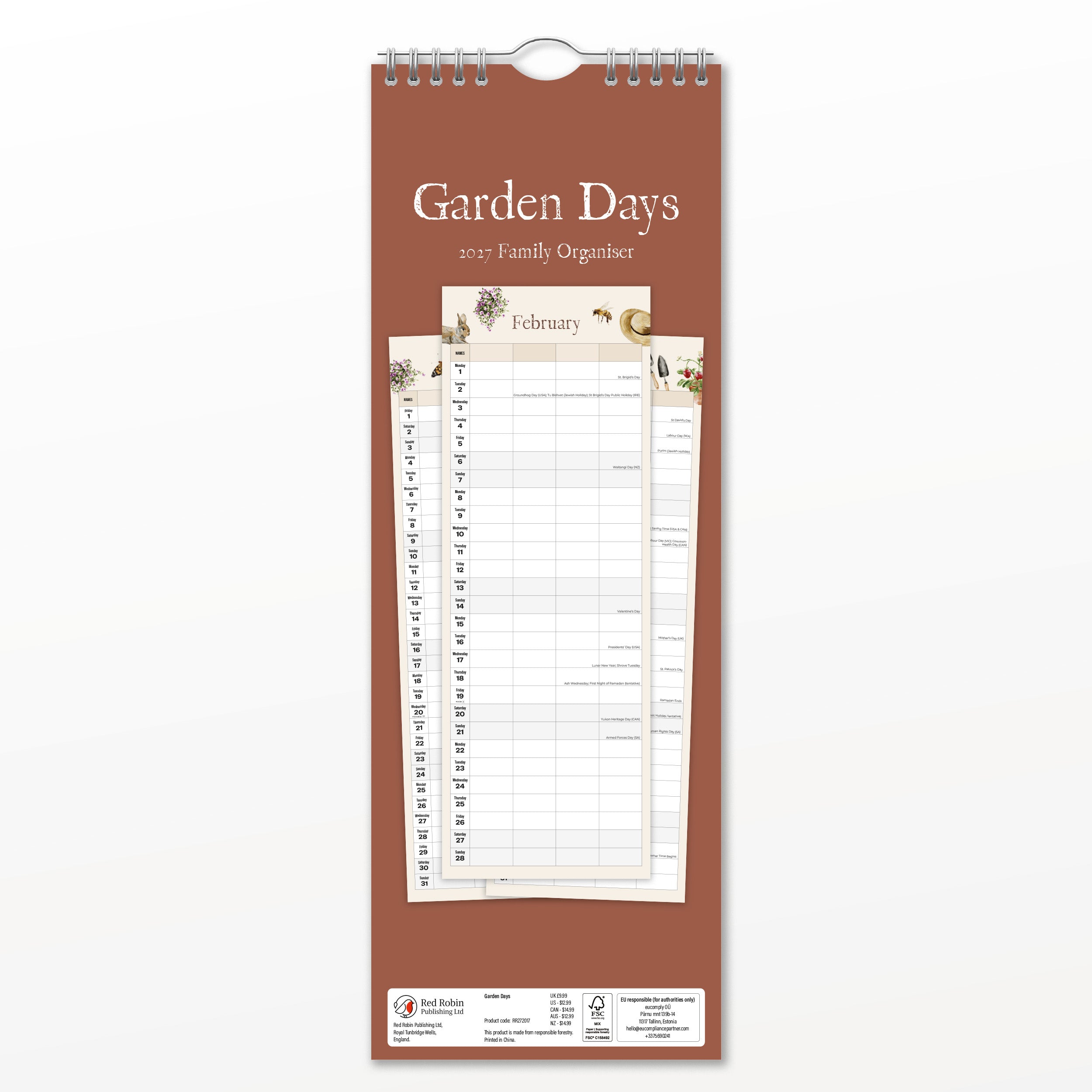 2027 Garden Days - Slim Wall Calendar