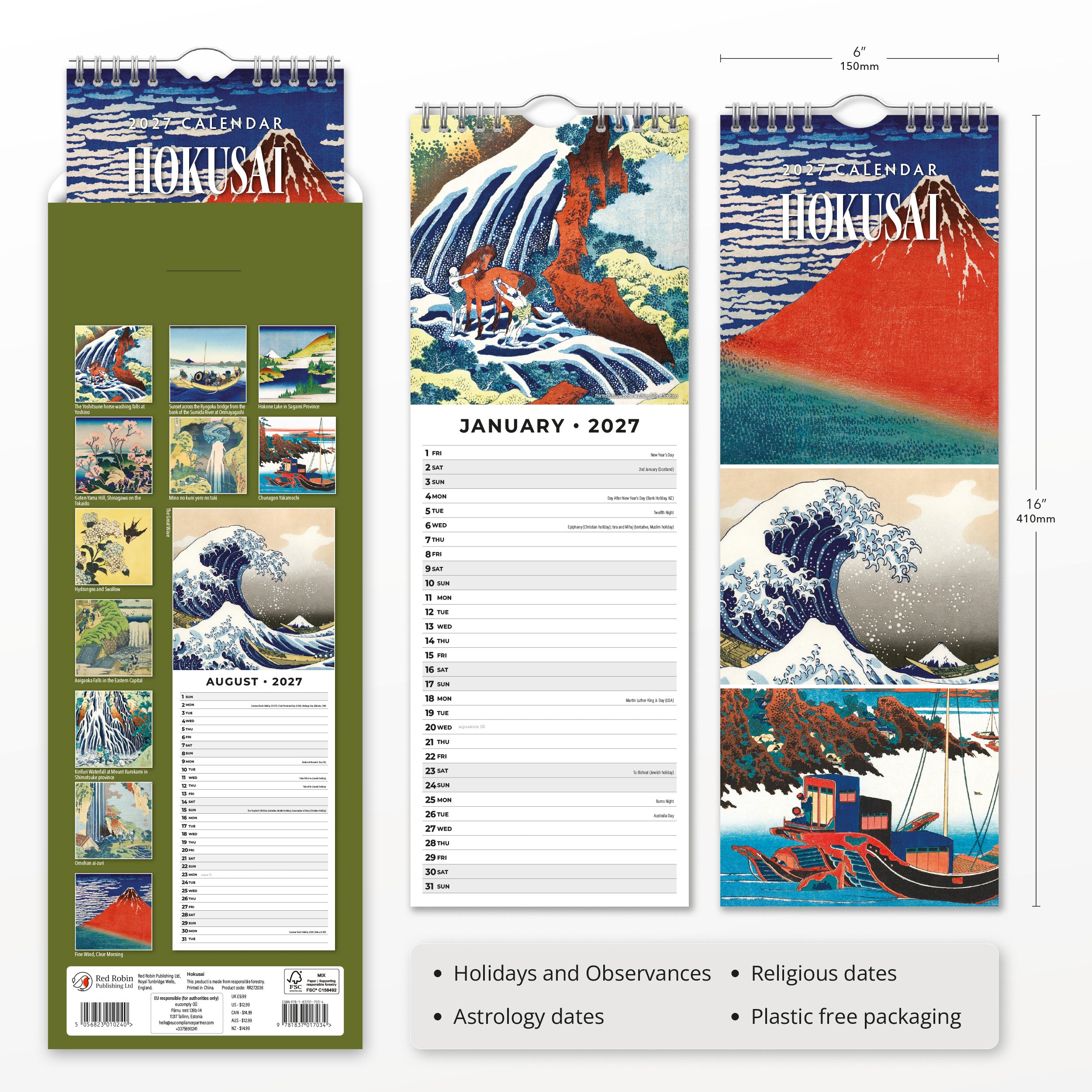 2027 Hokusai - Slim Wall Calendar