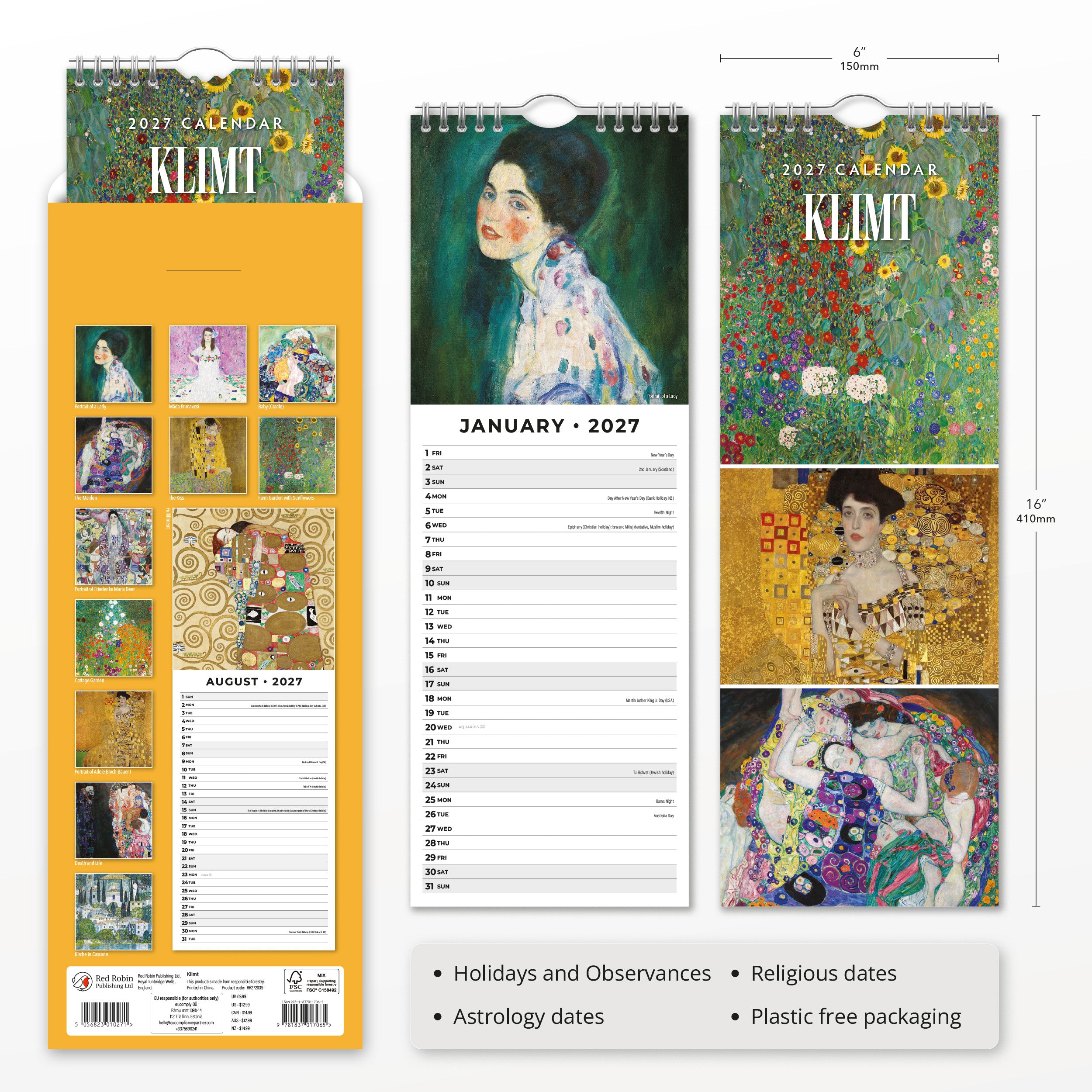 2027 Klimt - Slim Wall Calendar